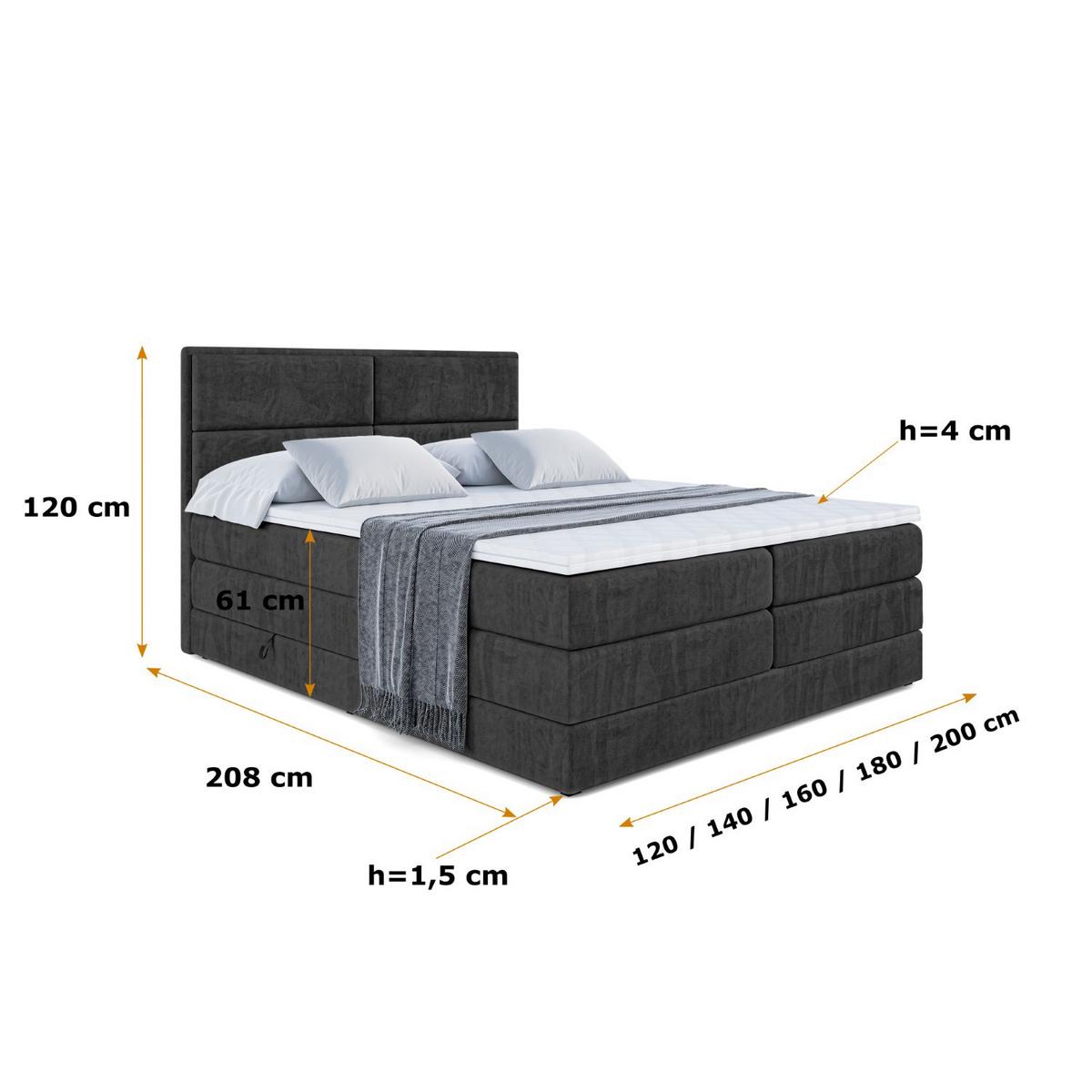 BOXSPRINGBETT AURA KING - 140 x 200 - H3/H4 - Schwarz - Schwarz, Holzwerkstoff (140/200cm) - ALTDECOR