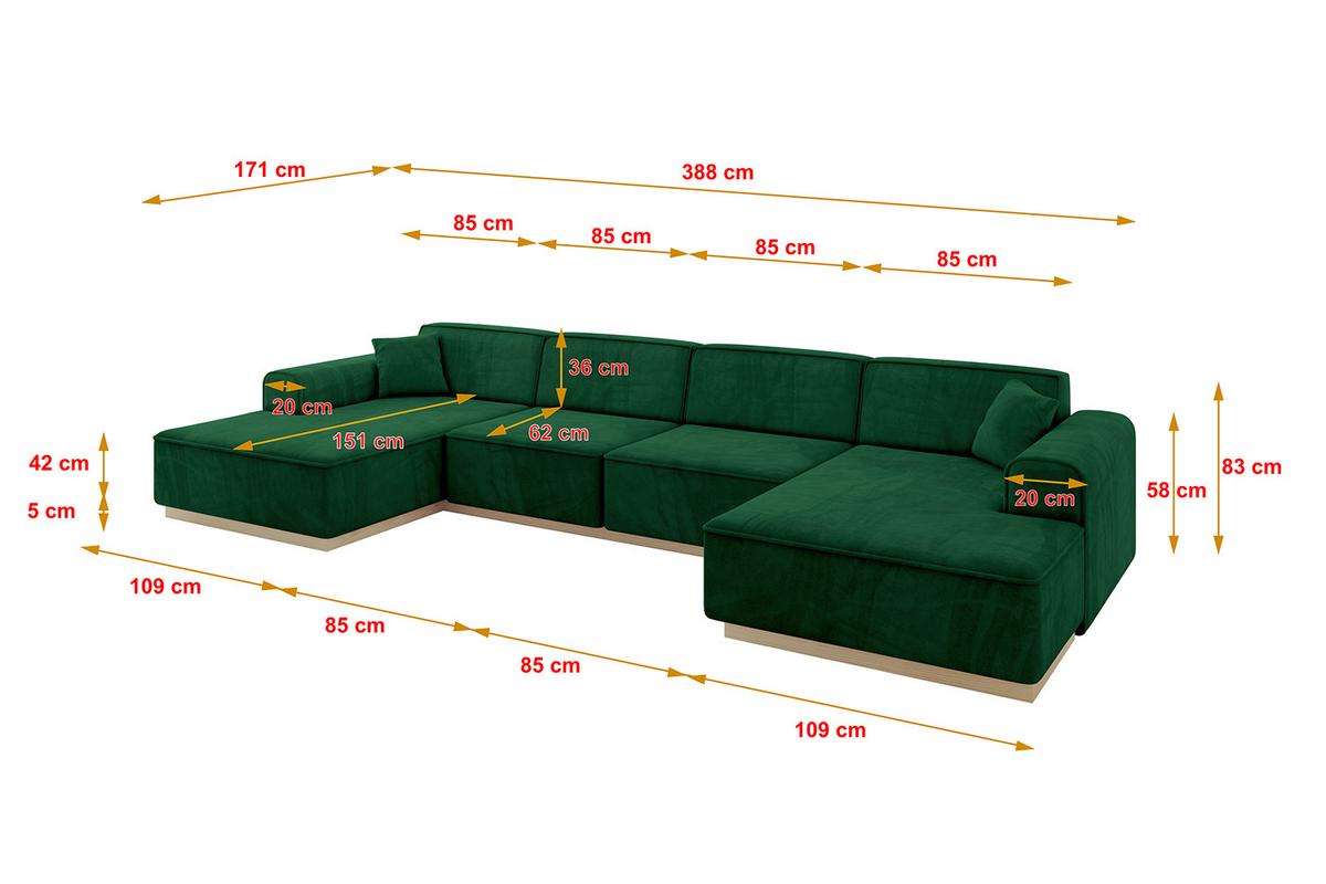 WOHNLANDSCHAFT IREA-U2 - 388x171x83 cm Grün - Grün, Holzwerkstoff/Textil (388/83/171cm) - ALTDECOR
