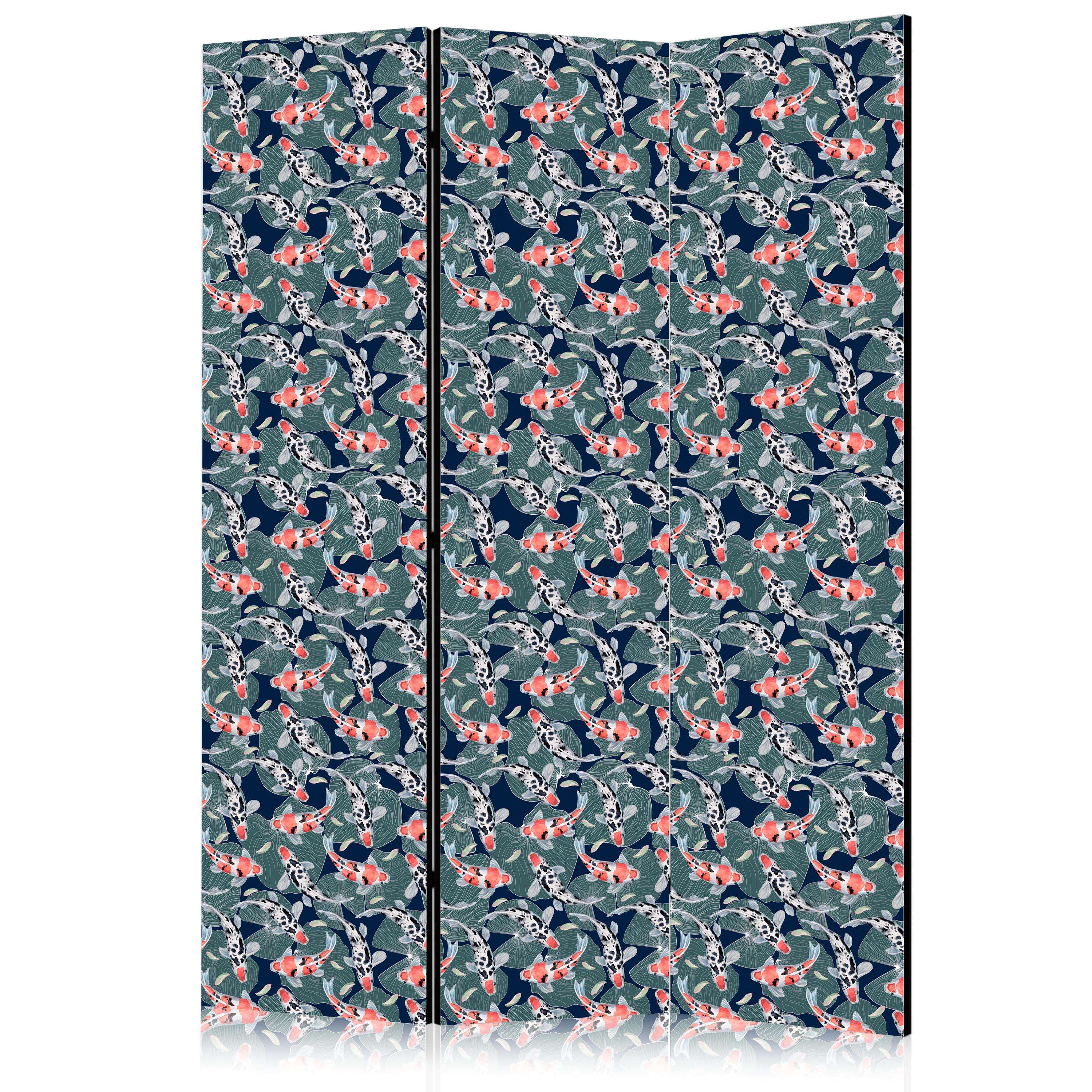 PARAVENT Akustik 3-tlg 135x172 cm Kois und Bl tter - Multicolor, Holz/Textil (135/172/3cm) - Muralo