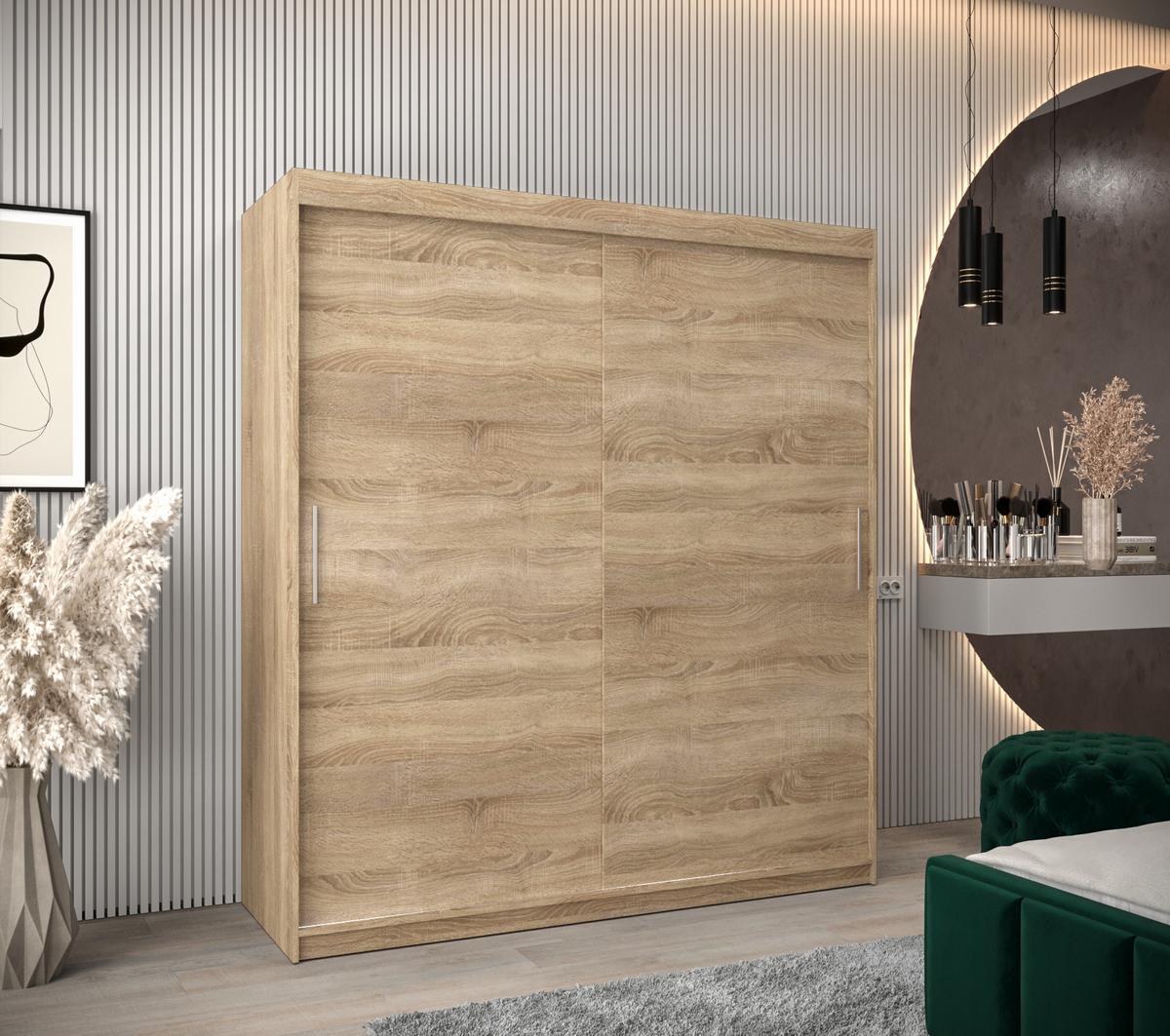 SCHIEBETÜRENSCHRANK TOKYO 200/180/62 2-türig - Silberfarben/Sonoma Eiche, Holz/Kunststoff (180/200/62cm) - MÖBEL KRYSPOL