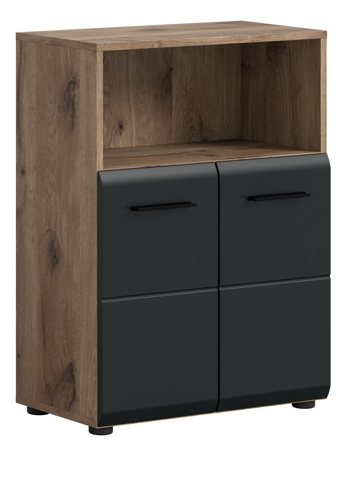 MIDISCHRANK schwarz matt, Eiche 2-türig, Badkommode 60 x 80 cm - Eichefarben/Schwarz, Holzwerkstoff/Kunststoff (60/80/30cm) - Inn.Furn
