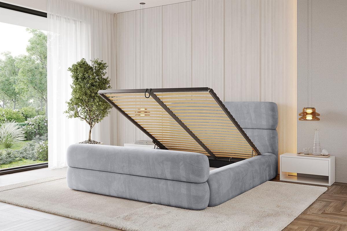 POLSTERBETT mit Bettkasten, Fußteil und Lattenrost, Boxbett ohne Matratze - ENORA-Z 140x200 Hellgrau - Hellgrau, Holzwerkstoff/Textil (140/200cm) - ALTDECOR