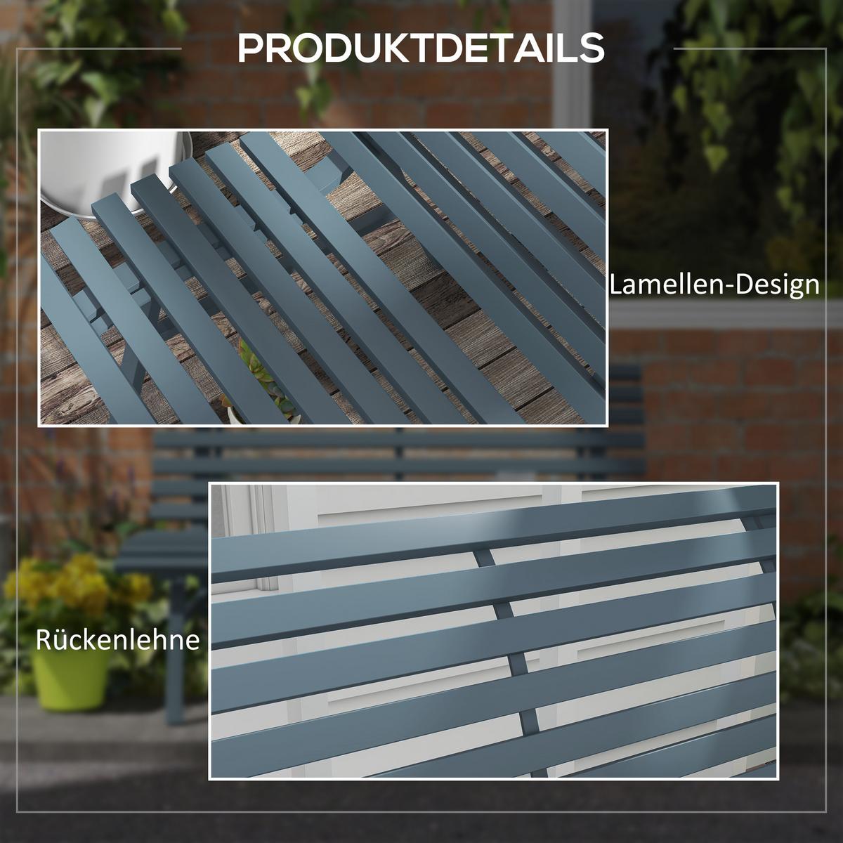 GARTENBANK Alu 2-Sitzer - Blau, Metall (67/79/123cm) - Outsunny