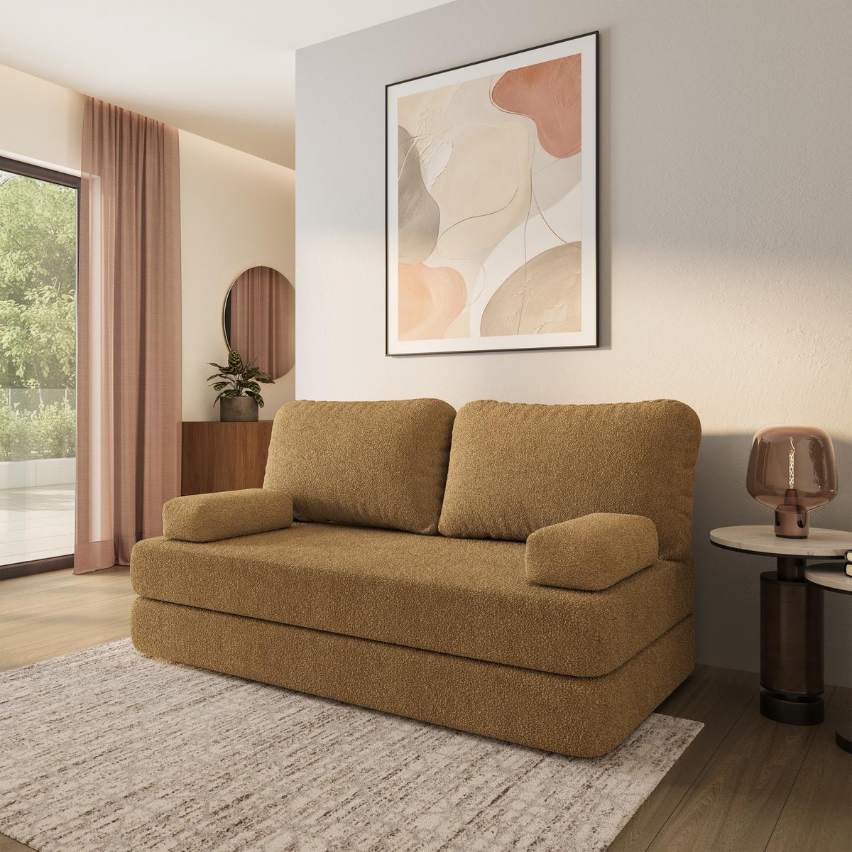 BETTSOFA NIKSI aus Schaumstoff Bucle-Stoff Orange Schlaffunktion - Gelb, Textil (170/86/80cm) - MASSENO