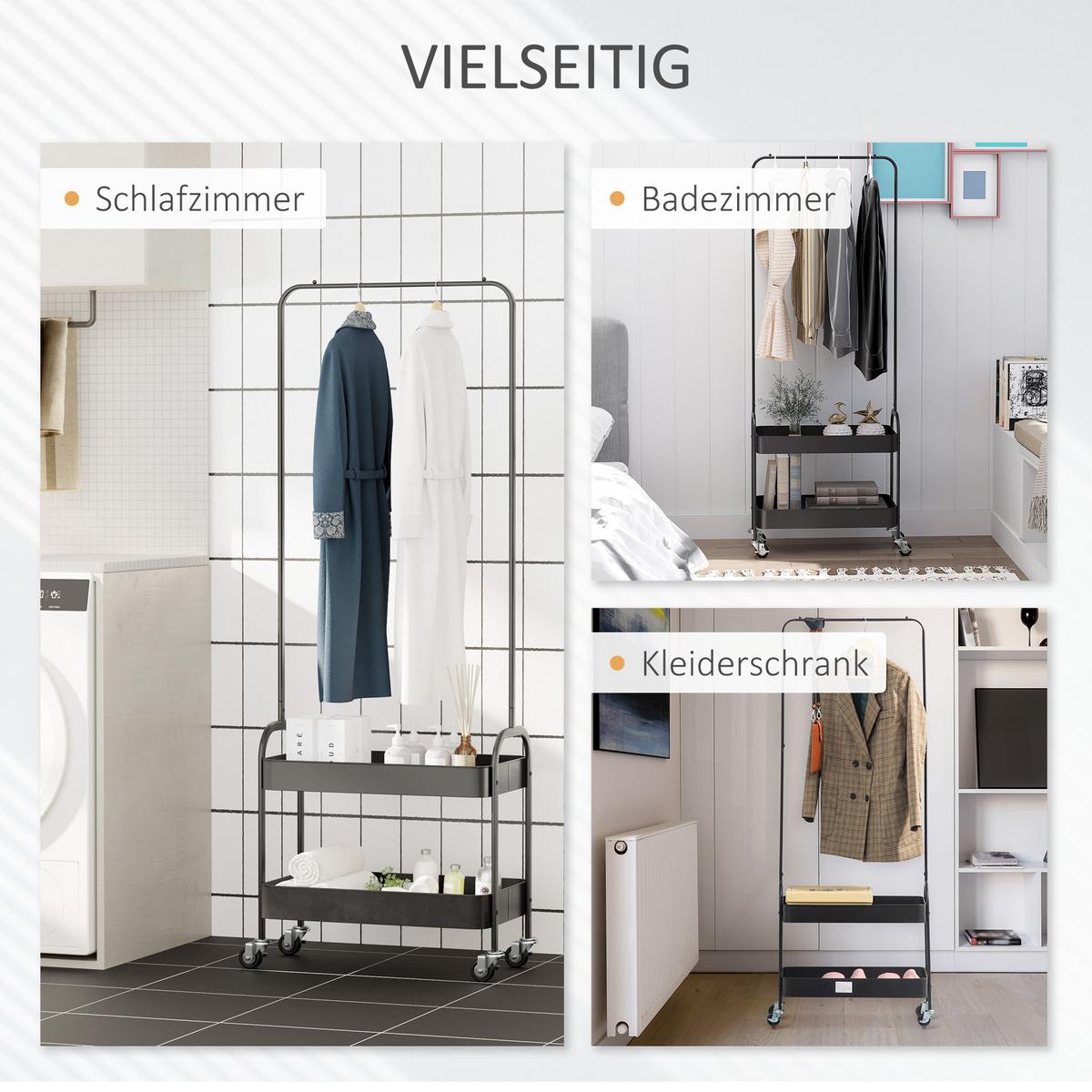 KLEIDERSTÄNDER auf Rollen, Garderobenständer mit Kleiderstange, Schwarz - Schwarz, Metall (31.5/152.5/56.5cm) - HOMCOM