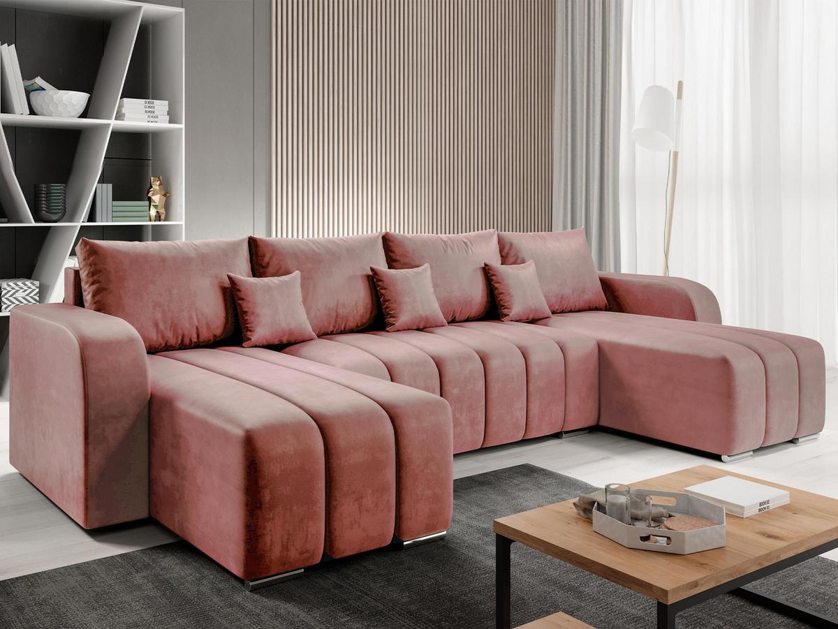 WOHNLANDSCHAFT Pufetto U - Silberfarben/Rosa, Holz/Textil (313/86/147cm) - MIRJAN24