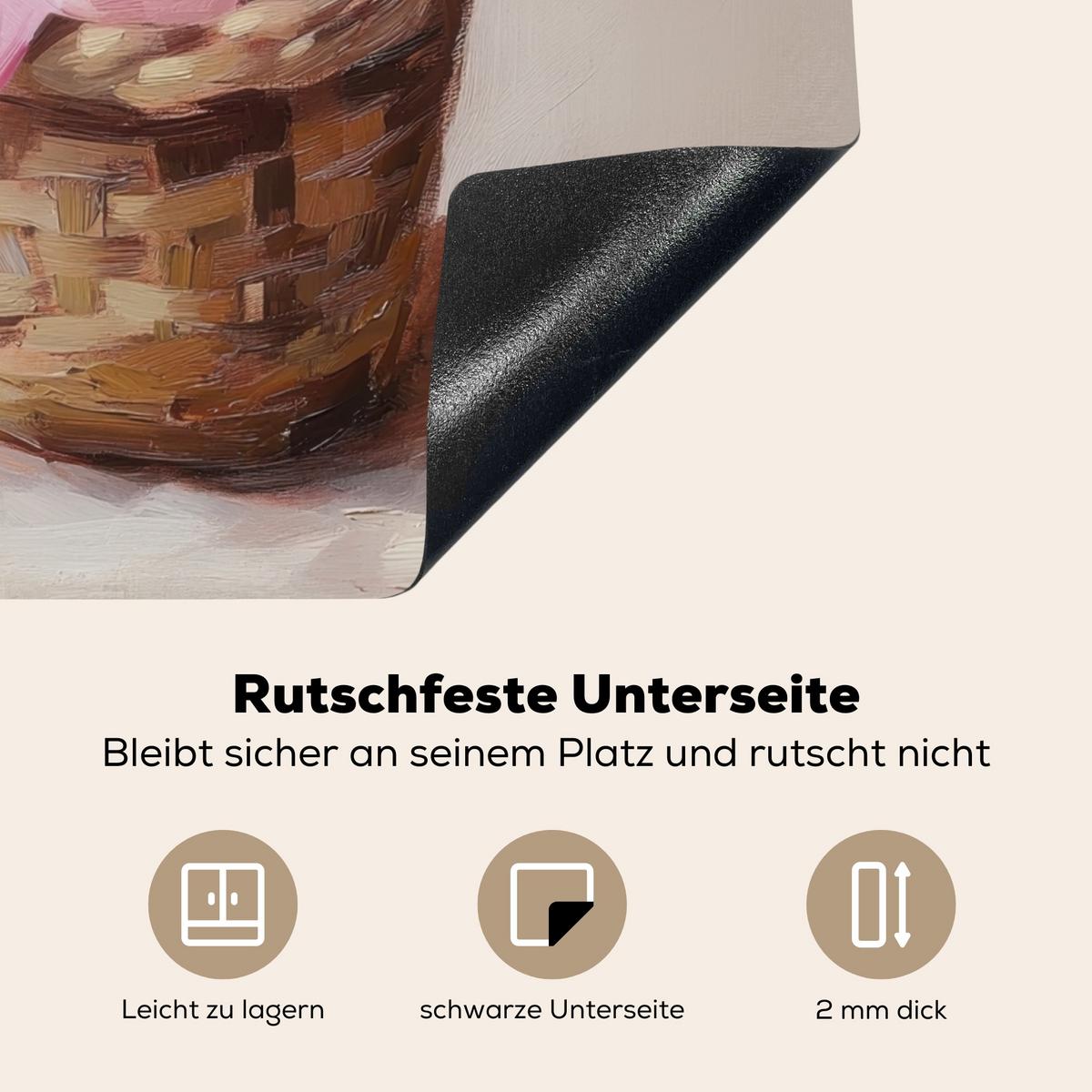 HERDABDECKPLATTE Korb - Eier - Rosa Abdeckung Ceranfeld 59x51 cm - Beige, Kunststoff (59/51/0.2cm) - MuchoWow