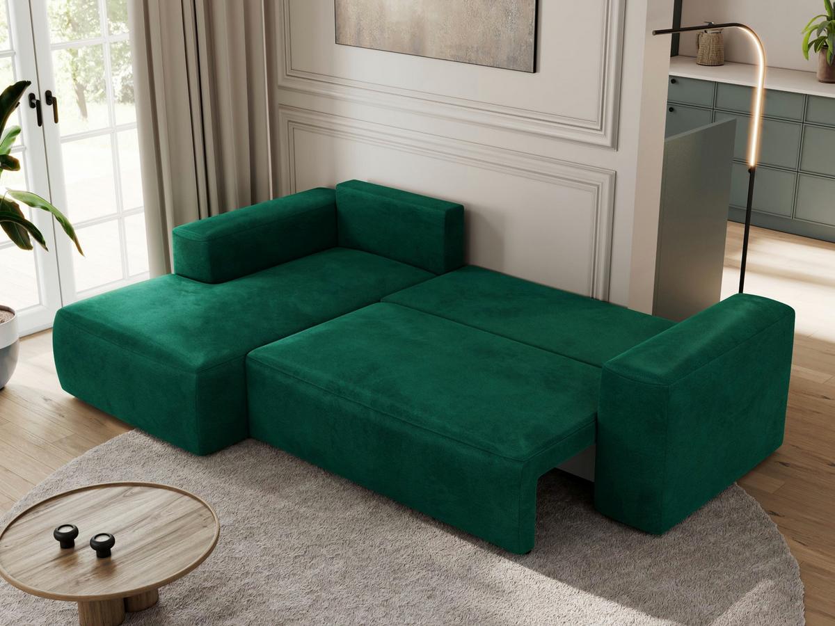 ECKSOFA TRENTINO L Dunkelgrün Velvet - Links - Dunkelgrün/Schwarz, Kunststoff/Textil (266/164cm) - MKS