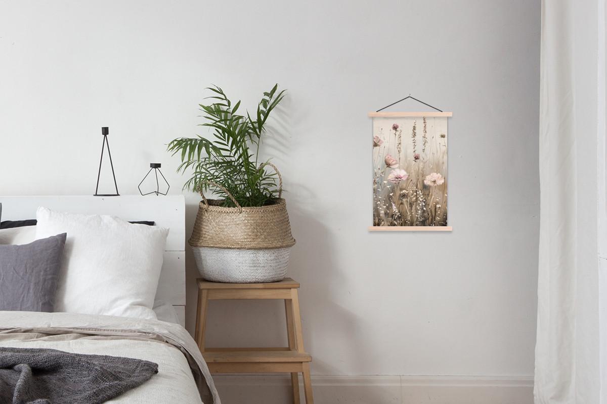 POSTER MIT MAGNETLEISTEN Blumen - Rosa - Modern - Beige Deko Wohnzimmer 40x60 cm - Beige, Textil (40/60/0.15cm) - MuchoWow