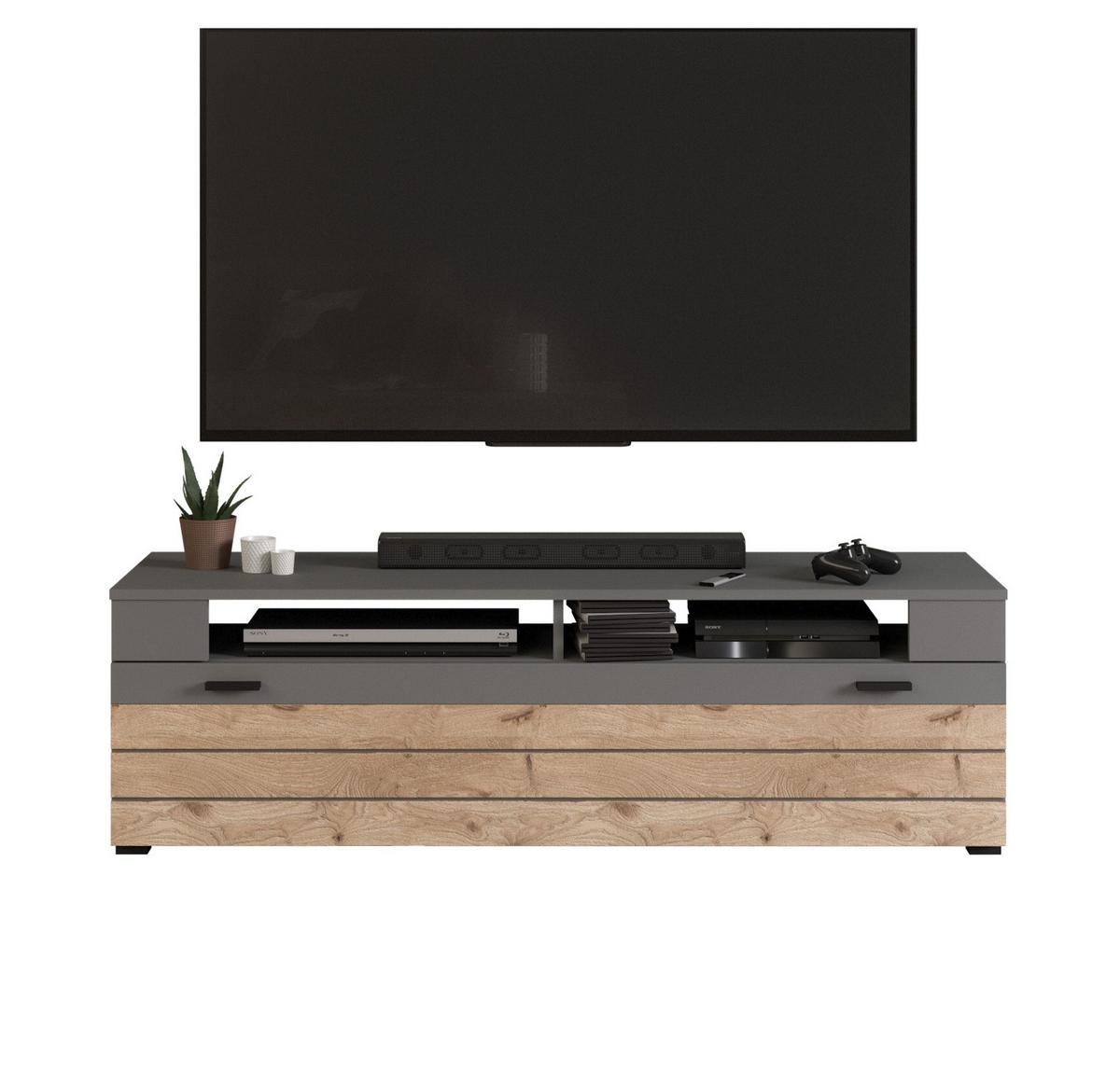 TV-LOWBOARD Eiche, grau matt 140 cm, TV Unterteil mit 4 Fächern - Eichefarben/Schwarz, Holzwerkstoff/Kunststoff (140/43/40cm) - Inn.Furn