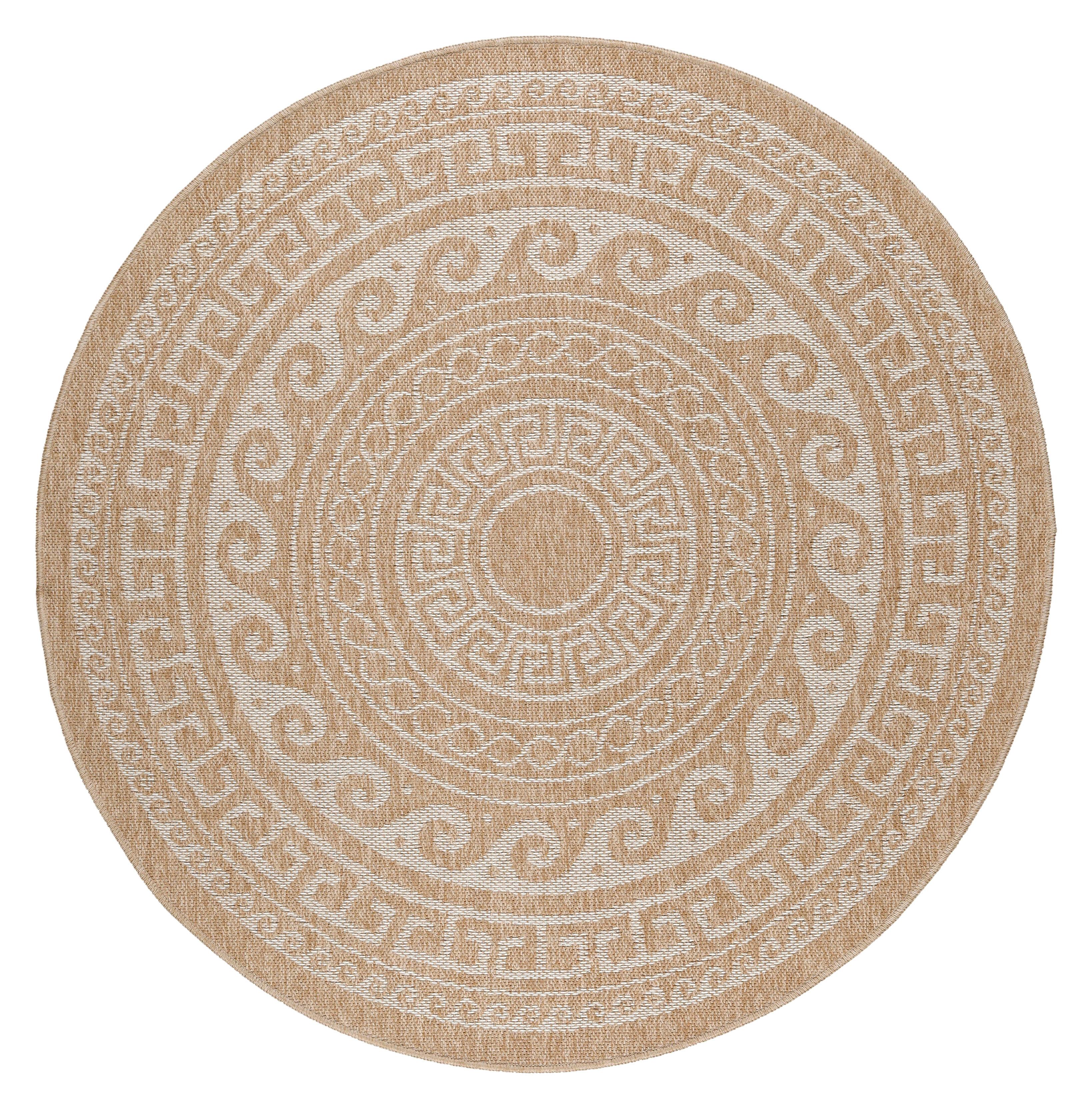 TEPPICH Outdoor KAUNS in Beige, im Vintage-Stil, aus Polypropylen, Ø 80 cm - Beige, Textil (80/80cm) - KADIMA DESIGN
