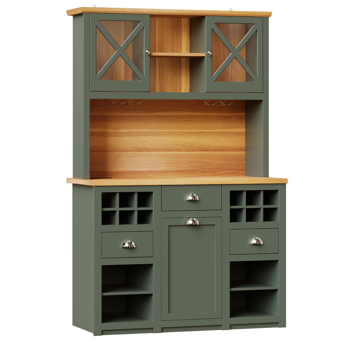 KÜCHENSCHRANK antik-grün & holz-optik mit led, usb-anschluss & weinregal - Waldgrün, Holzwerkstoff (120/188/45cm) - Urban Meuble