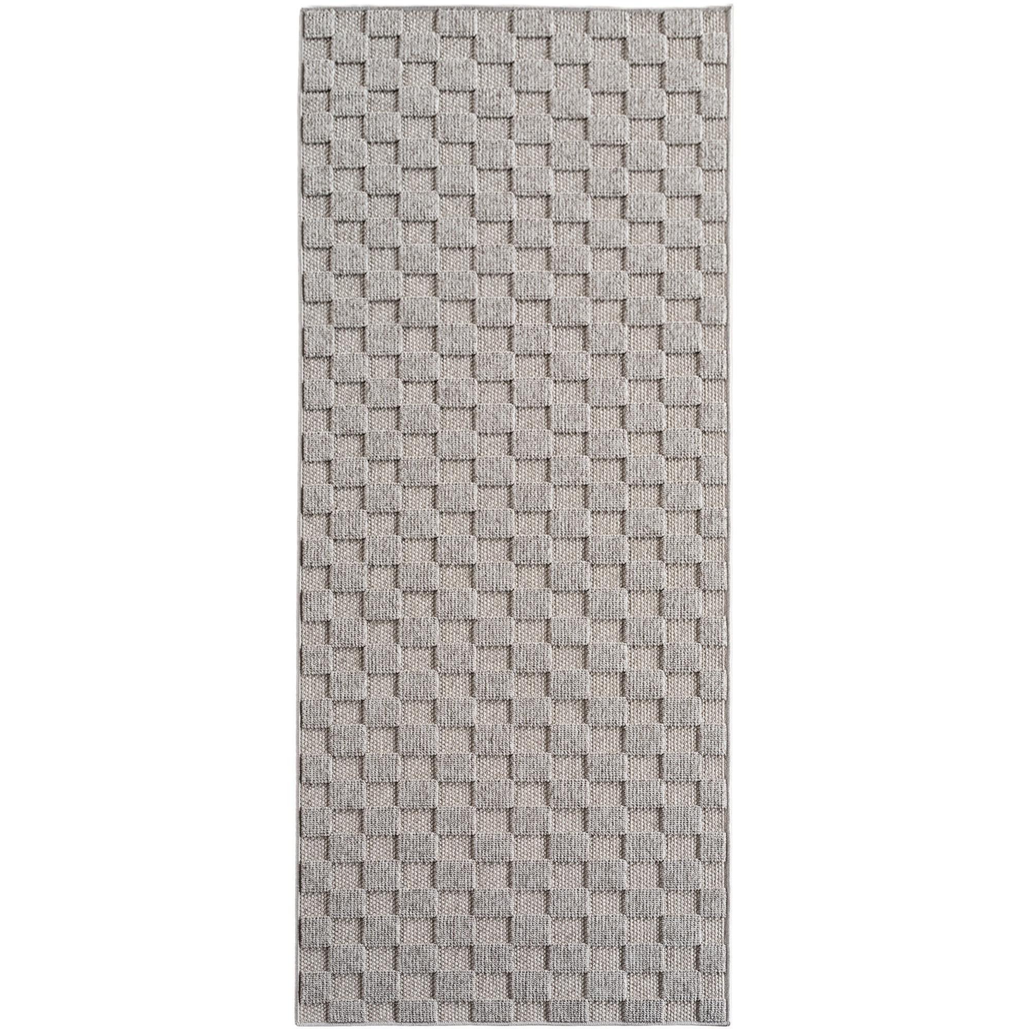 TEPPICH Flachgewebe LANGAU in Silber, mit Schachbrettmuster, 80 x 250 cm - Silberfarben, Textil (80/250cm) - KADIMA DESIGN