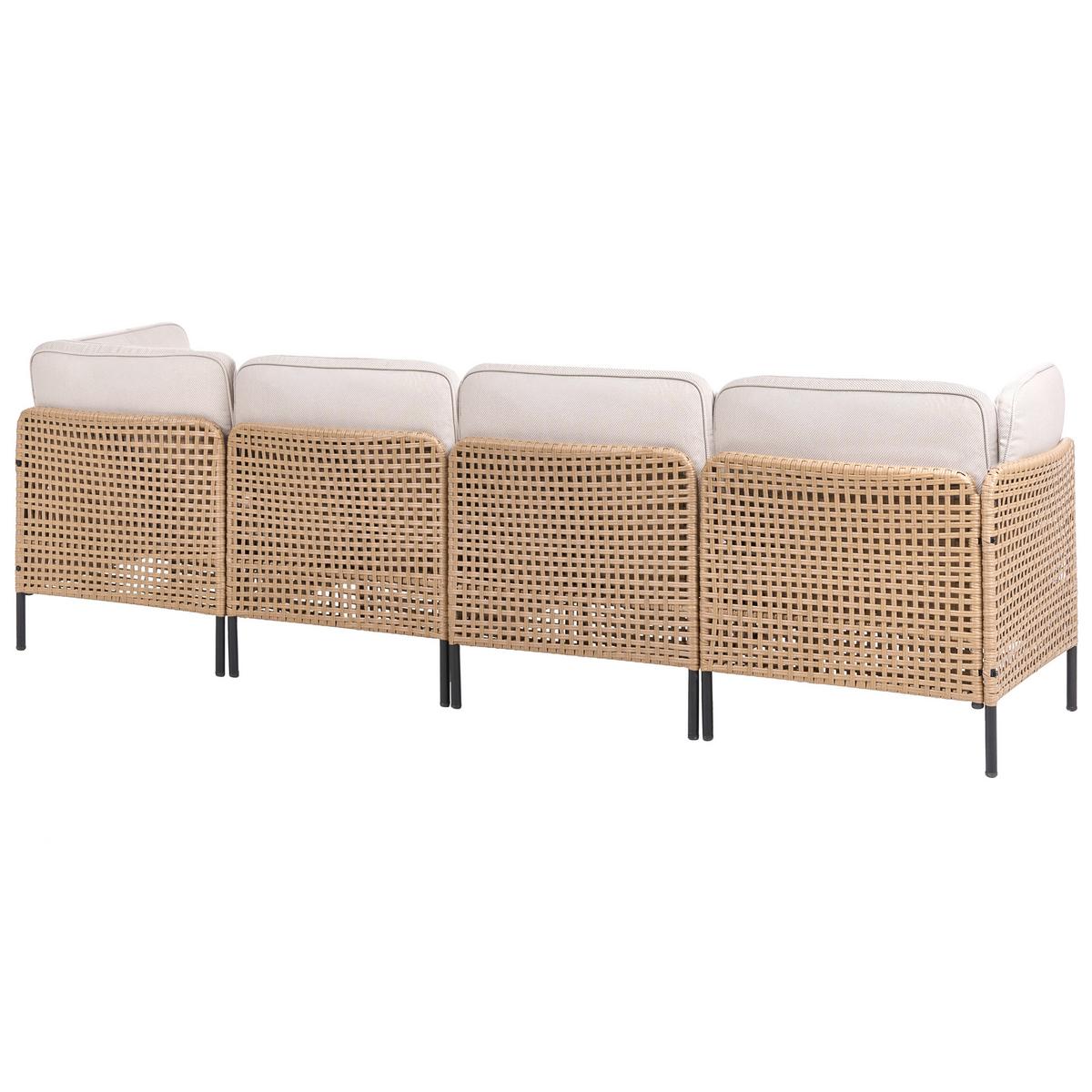 GARTENSOFA in U-Form 6-Sitzer modular Polyrattan Hellbeige Omegana - Beige/Schwarz, Kunststoff (276/80/138cm) - Beliani