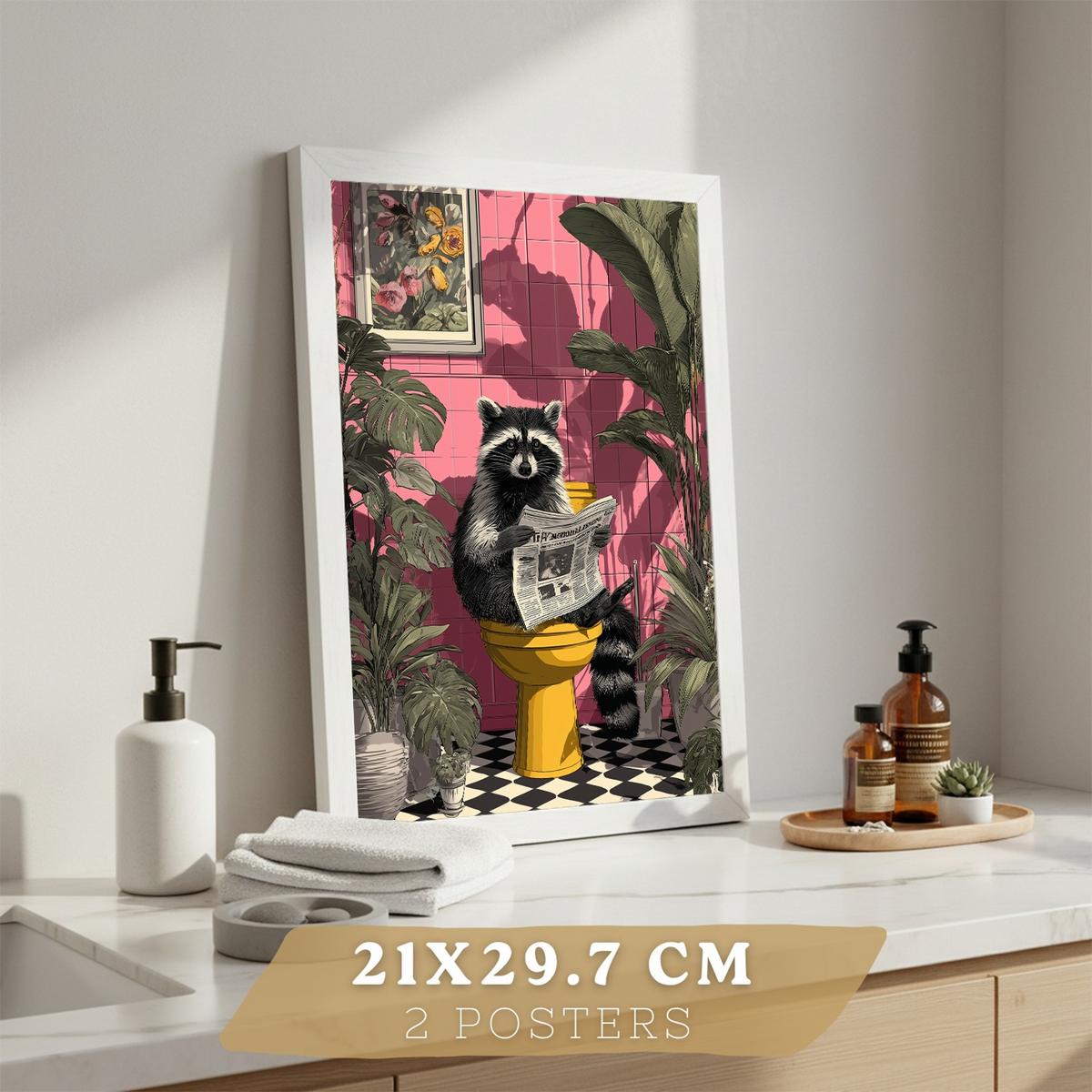 POSTER 2er-Set lustige Tierdrucke im Badezimmer, Fuchs und Waschbär-Dekorationsbilder im modernen Stil Weißer Rahmen A4 - Weiß, Papier (29.7/21/3cm) - Nacnic