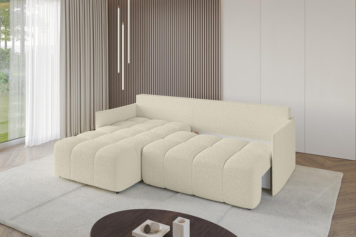 ECKSOFA Ottomane links LONLI-L 251x189x68 Creme Bouclé - Hellbraun/Creme, Holzwerkstoff/Kunststoff (251/189cm) - ALTDECOR