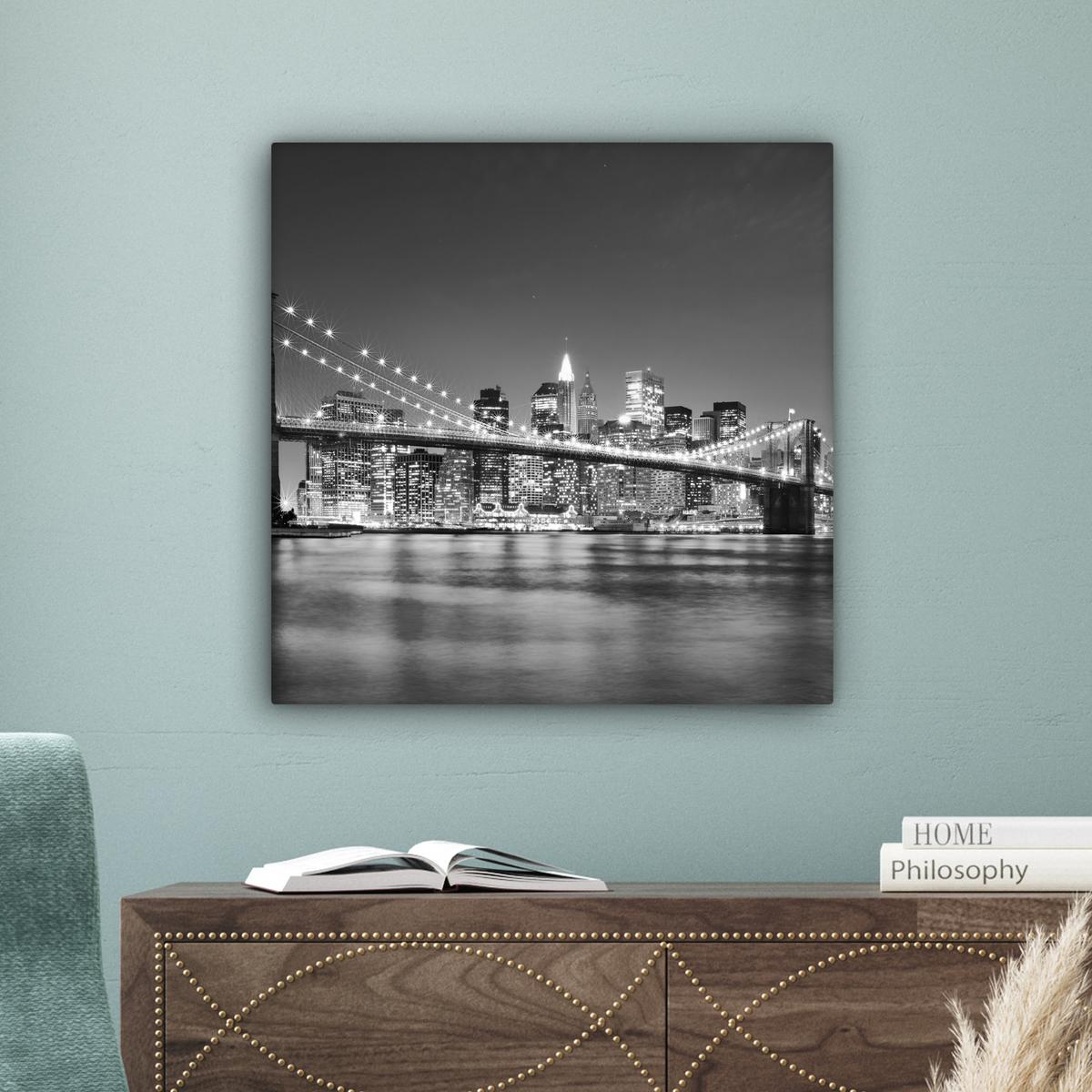 LEINWANDBILD New York - Brücke - Brooklyn - Schwarz und weiß - Architektur Wandbild Wohnzimmer 50x50 cm - Schwarz, Textil (50/50cm) - MuchoWow