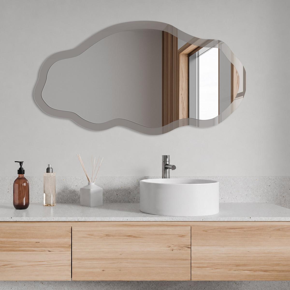 SPIEGEL 90x45 cm asymmetrisch mit Druck - Dunkelgrau - Transparent, Glas (45/90/0.4cm) - TULUP