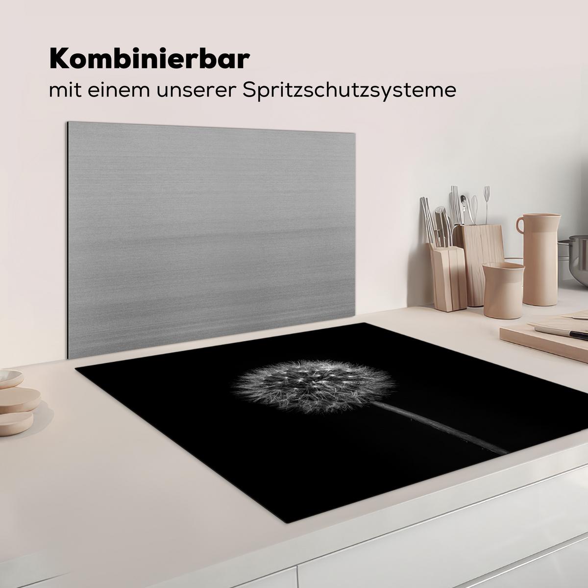 HERDABDECKPLATTE Löwenzahn - Schwarz - Floral - Botanisch Induktionsmatte 78x78 cm - Grau, Kunststoff (78/78/0.2cm) - MuchoWow