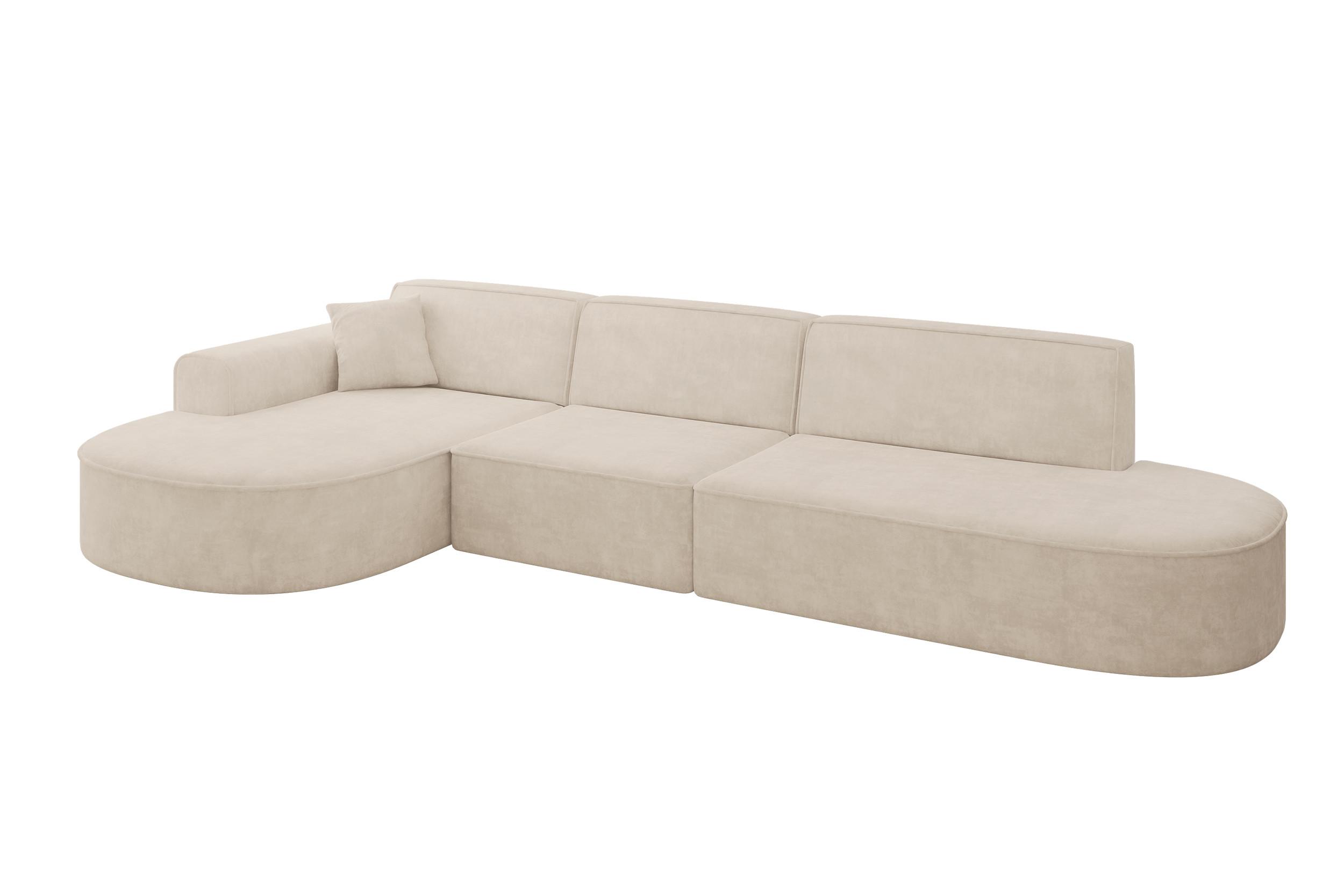 ECKSOFA Ottomane Links MARI-L2 - 328x171x79 cm Beige Velours - Beige/Schwarz, Holzwerkstoff/Kunststoff (328/171cm) - ALTDECOR