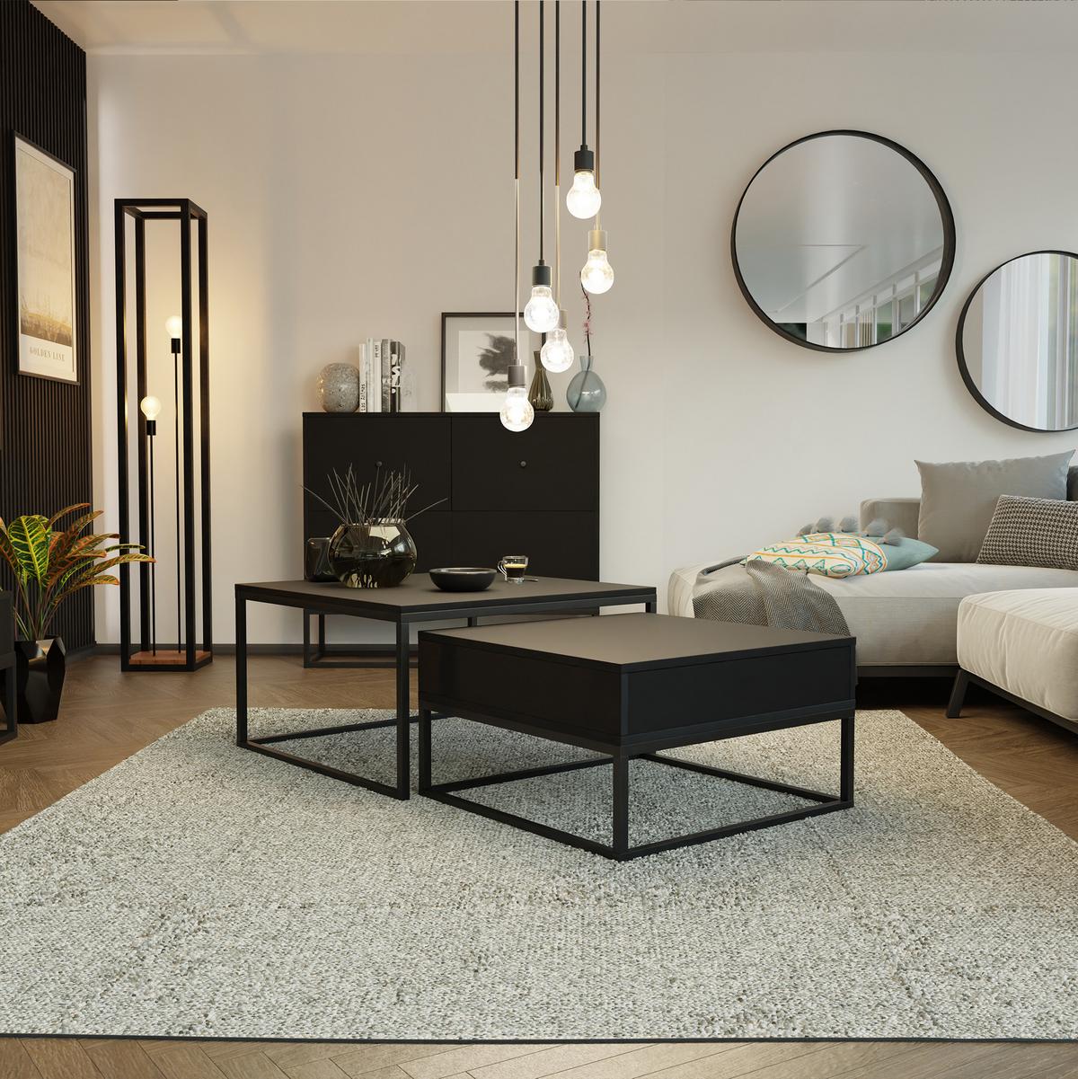 COUCHTISCH quadratisch Schwarz, MDF Tischplatte, Rahmen Schwarz - Schwarz, Holzwerkstoff (70/70/42cm) - Idohome