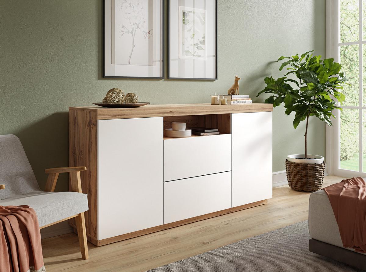 KOMMODE YOSHI 164/42/85 cm Wotan Eiche / Weiß - Naturfarben, Holzwerkstoff (164/85/42cm) - Lookway