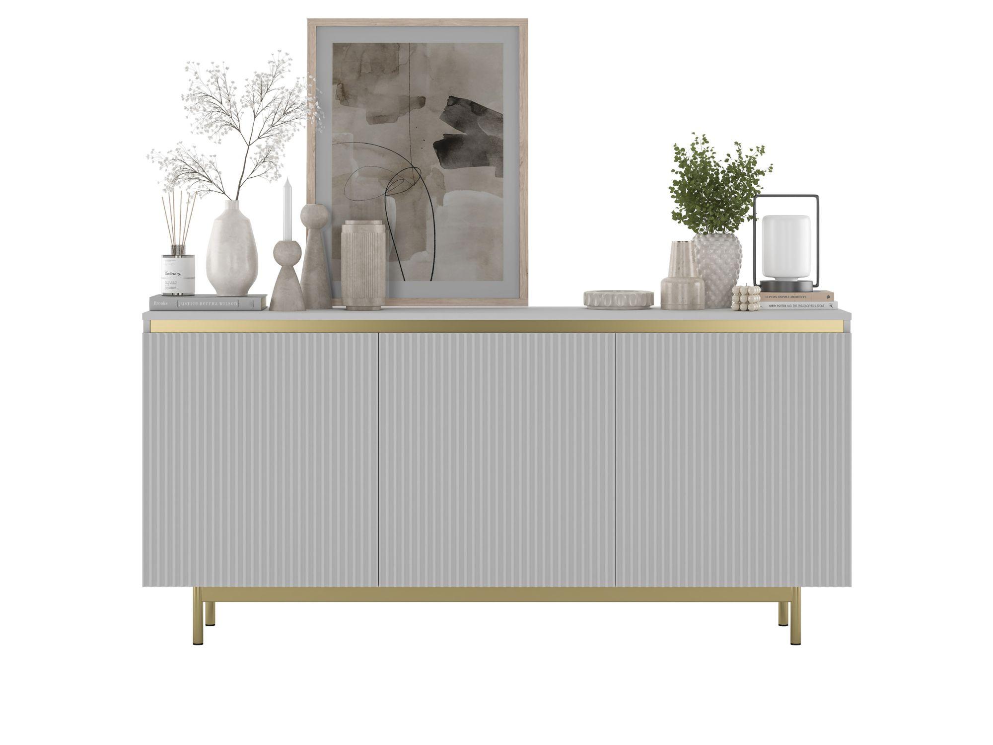 KOMMODE Selene 3D Weiß matt 167 cm mit goldenem Metallrahmen - Goldfarben/Weiß, Holzwerkstoff/Metall (167/79/35cm) - Meble Lindner
