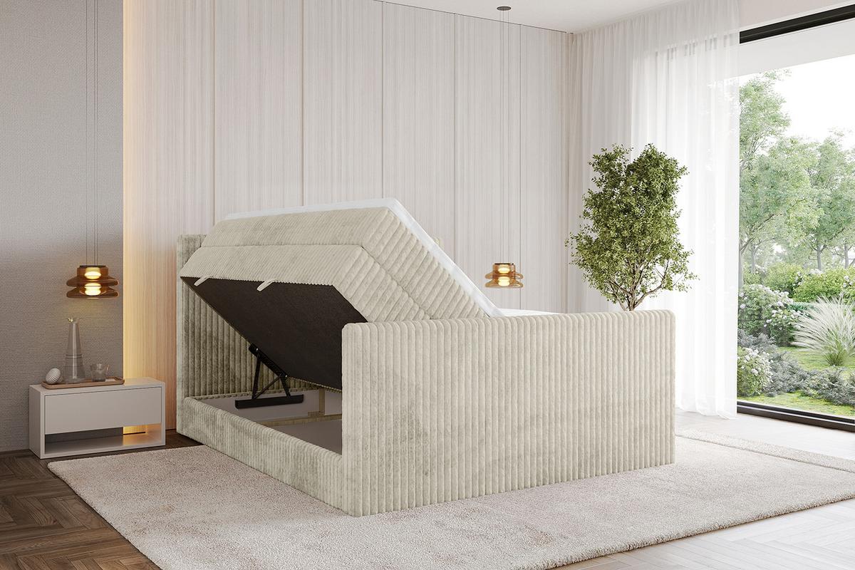BOXSPRINGBETT mit Matratze H3|H4 und Lattenrost - TOLO-Z KING 180x200 Cord - Creme - Champagner, Holzwerkstoff (180/200cm) - ALTDECOR