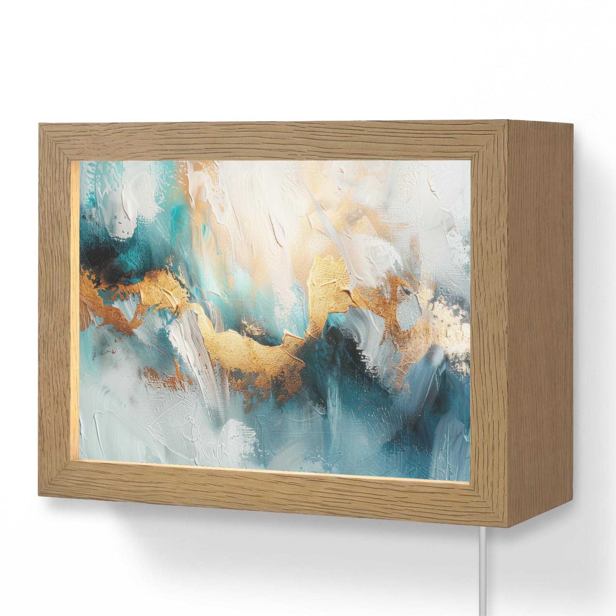WANDLEUCHTE Abstrakt - Kunst - Gold - Blau 20x15 cm - Türkis, Holzwerkstoff (20/15/8cm) - OnlyWow