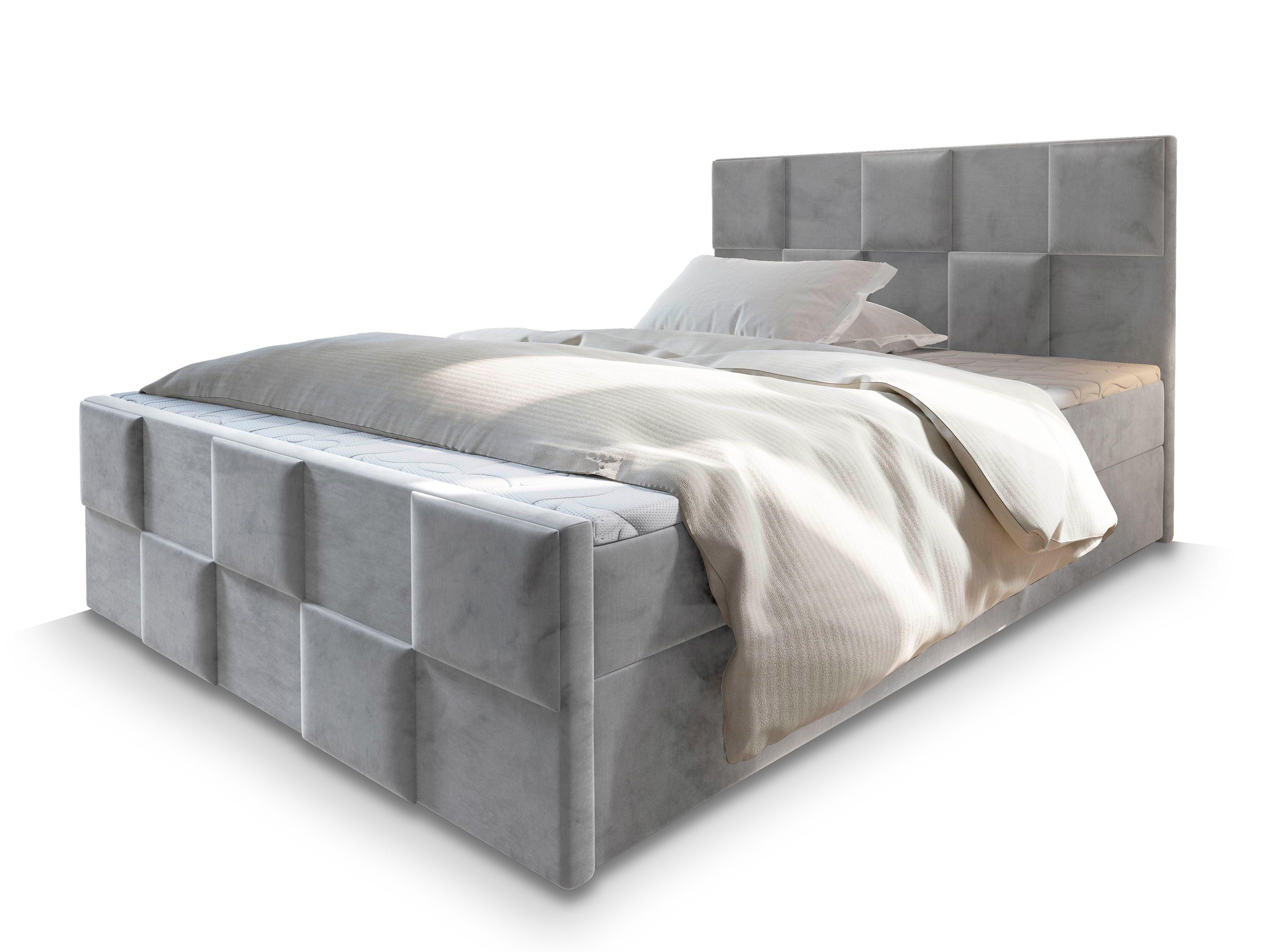 BOXBETT MONA 140x200 cm mit Matratze und Topper - Hellgrau - Hellgrau, Holz (140/200cm) - MASSENO