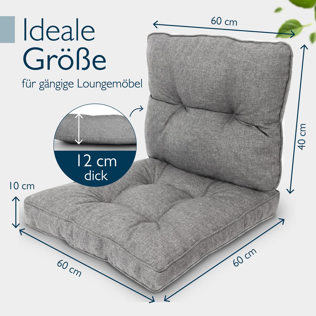 LOUNGEKISSEN Beauflair Outdoor Sitz 60x60x10cm mit Rücken 60x40x12cm Hellgrau (2tlg) - Hellgrau, Textil (60/60cm) - Beautissu 
