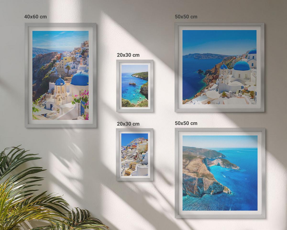 BILDER SET 5er Set - 50x50 cm & 20x30 cm & 40x60 cm Silberner Rahmen - Architekturlandschaft Oia Santorin Griechenland - Silberfarben, Kunststoff (40/60cm) - TULUP