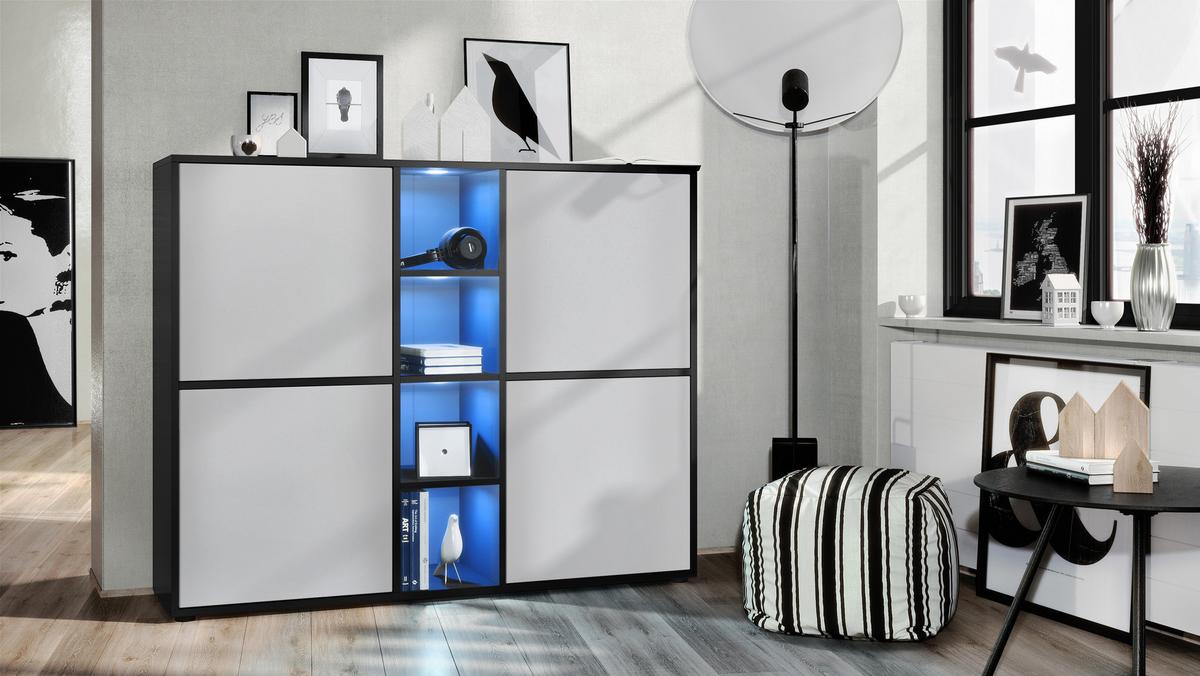 HIGHBOARD Cuba Türen in Hellgrau seidenmatt - Greige, Holzwerkstoff (130.5/105.5/35.5cm) - Vladon