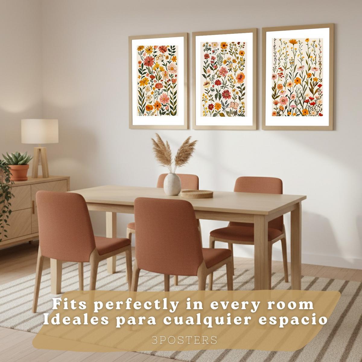POSTER 3er-Set Wandbilder Wildblumen modern Wohnzimmer Deko, Schlafzimmer, Küche, Badezimmer Rahmenlos A4 - Klar, Papier (29.7/1/21cm) - Nacnic