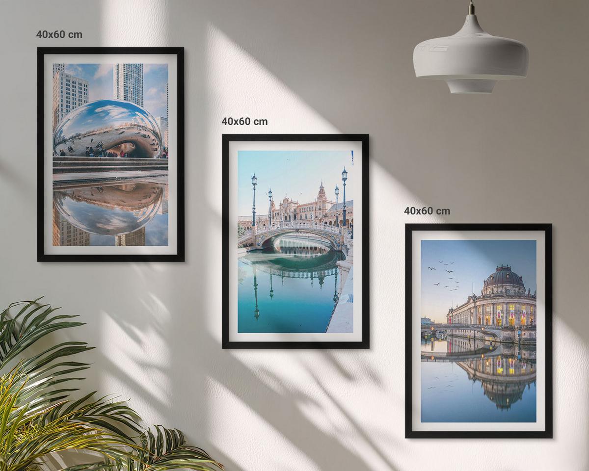 BILDER SET 3er Set - 40x60 cm Schwarzer Rahmen - Architektur von Städten am Wasser - Schwarz, Kunststoff (40/60cm) - TULUP