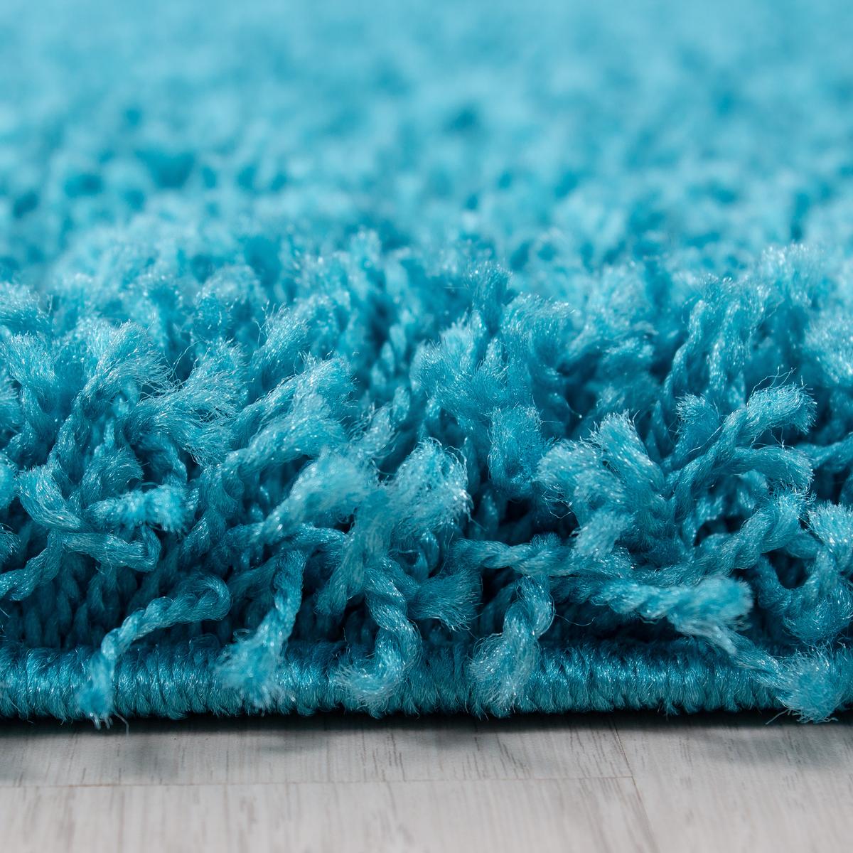 HOCHFLORTEPPICH RHEIN, einfarbig, Türkis, Ø 200 cm - Blau, Textil (200/200cm) - KADIMA DESIGN