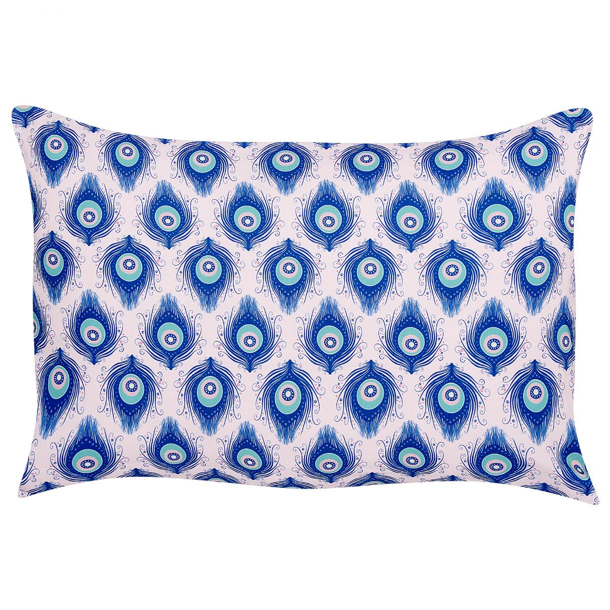 OUTDOOR-KISSEN 2er-Set Pfauenmuster blau/rosa 40/60 cm Ceriana - Blau, Textil (40/60cm) - Beliani