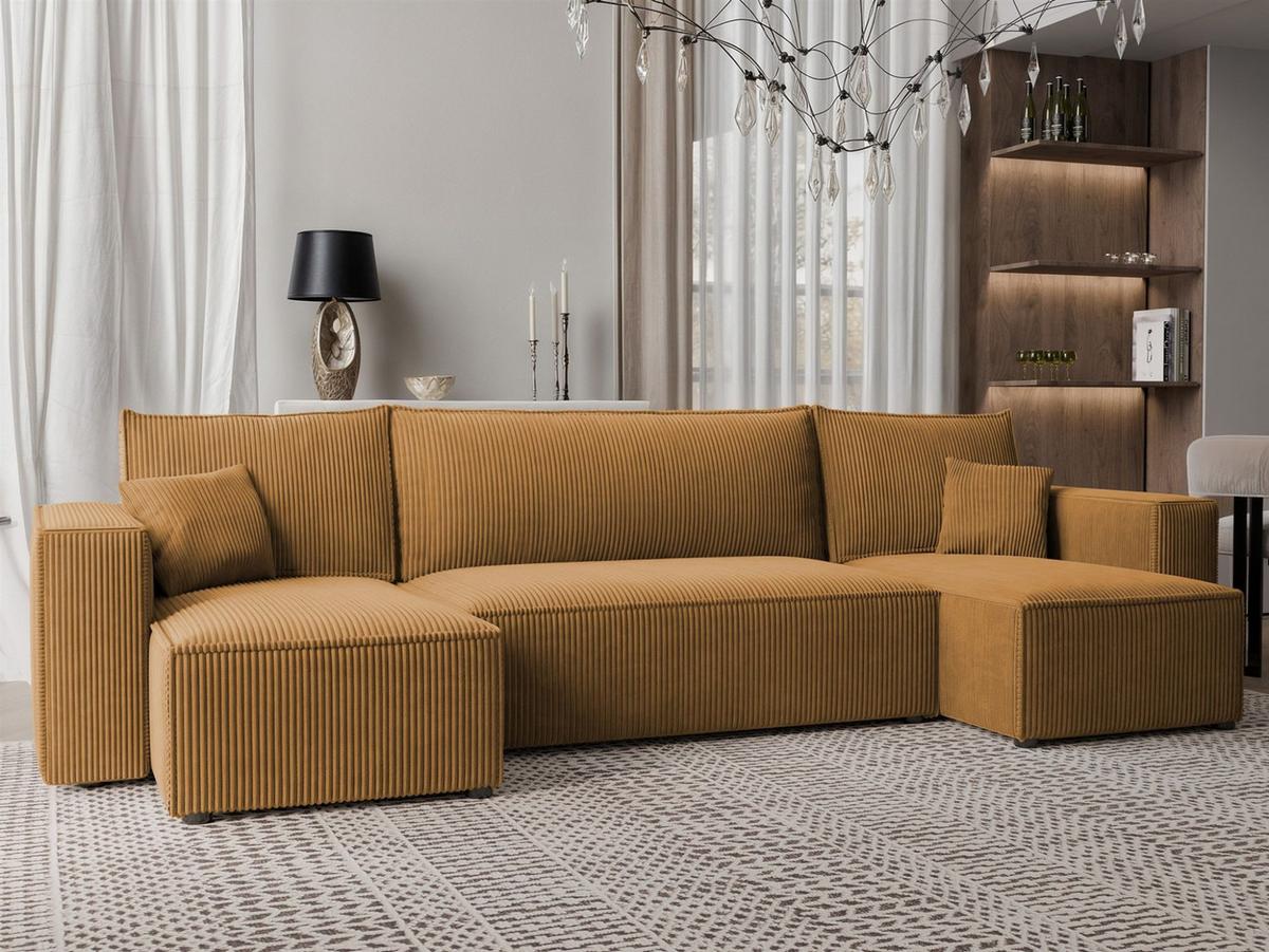 WOHNLANDSCHAFT Adara Schlaffunktion - Gelb, Holzwerkstoff/Textil (312/83/145cm) - Fun Möbel