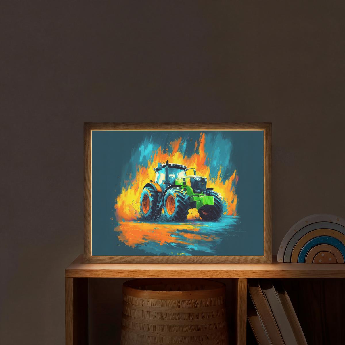 NACHTTISCHLAMPE MIT AKKU Abstrakt - Traktor - Grün 40x30 cm - Dunkelblau, Holzwerkstoff (8/40/30cm) - OnlyWow