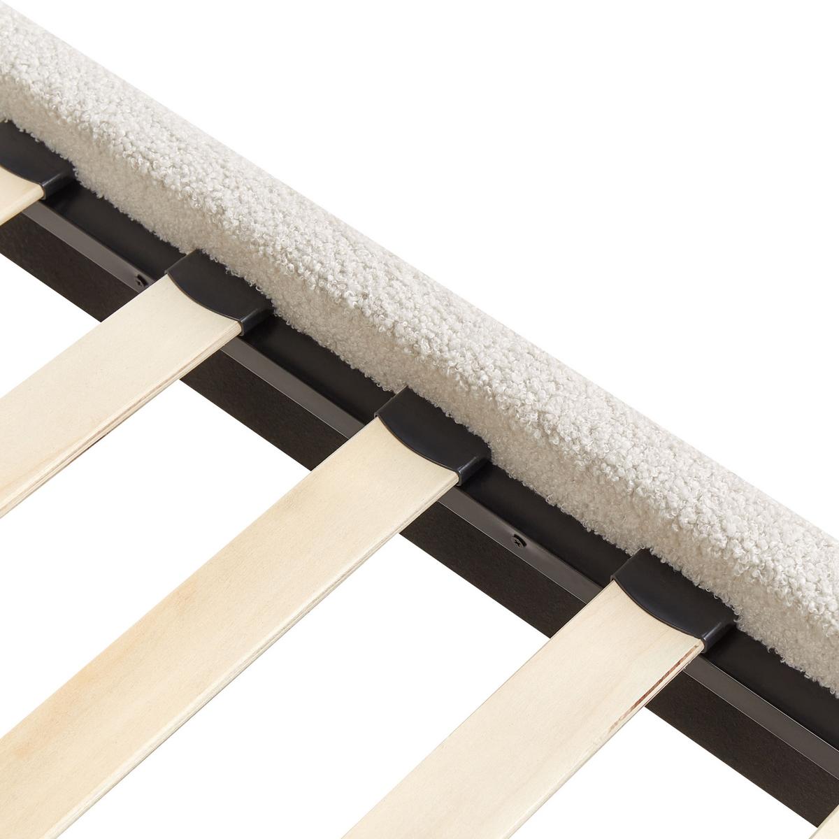 POLSTERBETT Beige-Dunkler Holzfarbton 90-200 cm Roanne - Beige/Dunkelbraun, Textil (90/200cm) - Beliani