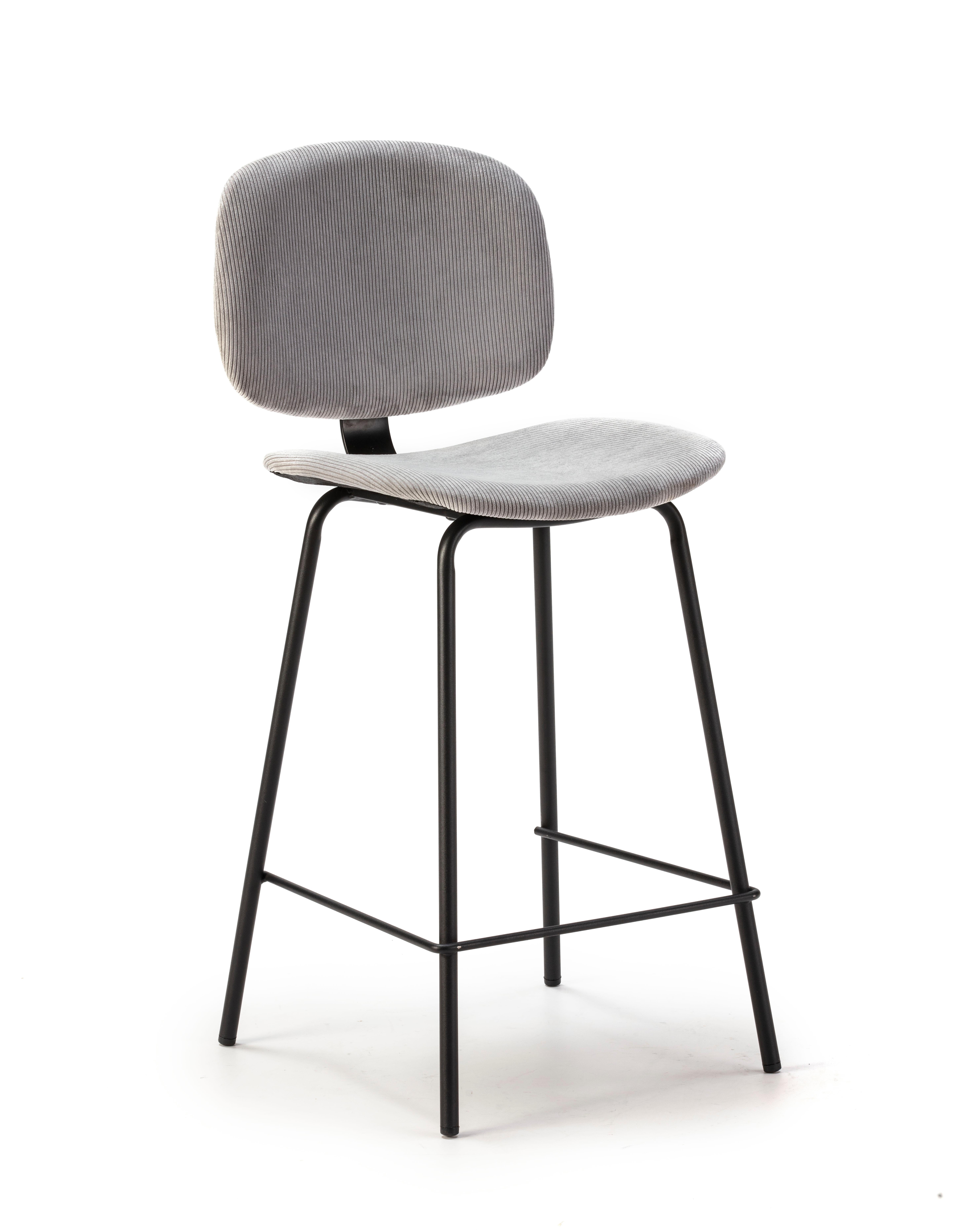 BARHOCKER (Set aus 2) aus Cordstoff mit schwarzen Metallbeinen - arus 44/50/65 cm - Hellgrau, Textil (50/65/44cm) - Calicosy