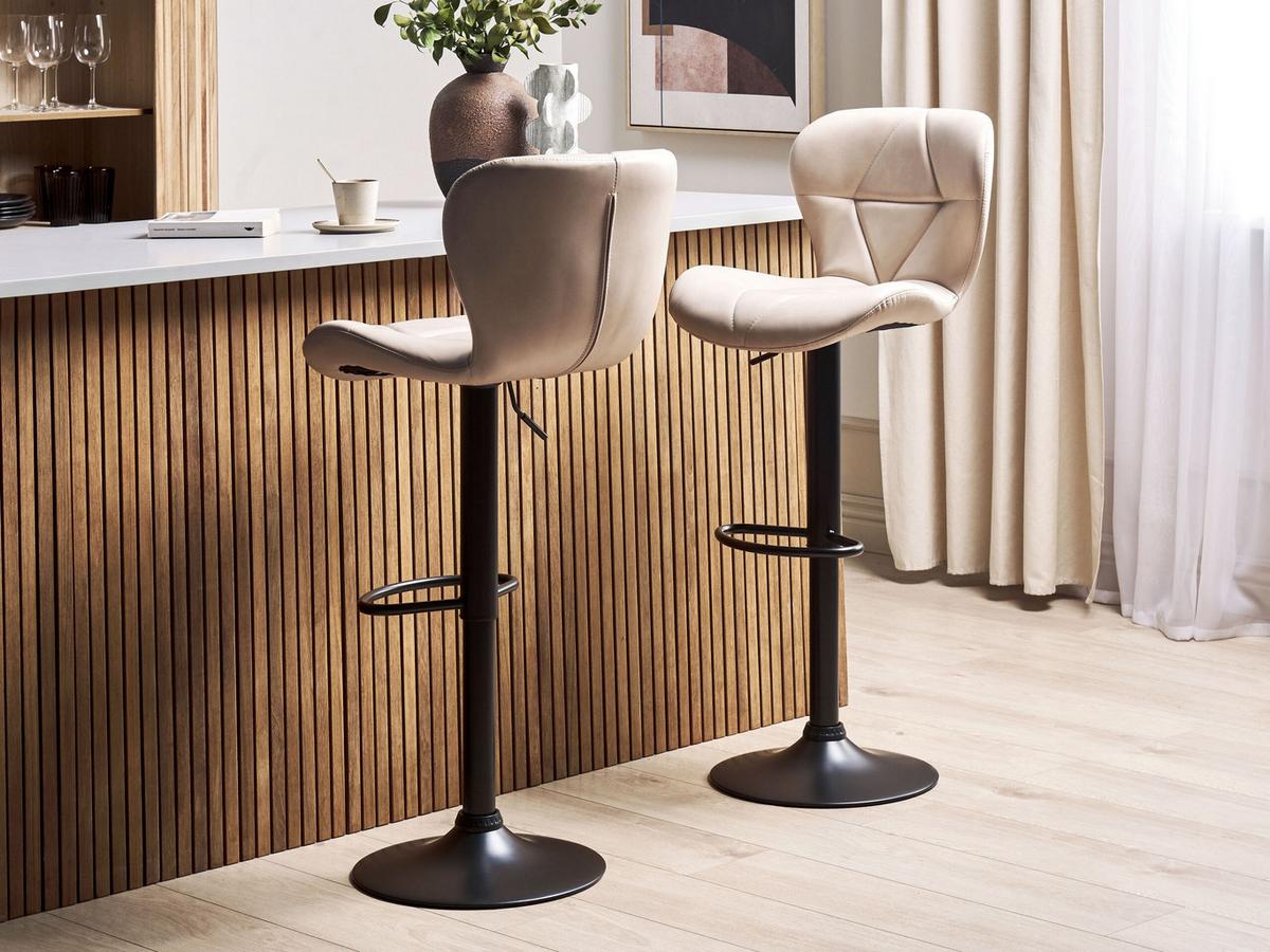 BARHOCKER 2er-Set Kunstleder hellbeige/schwarz höhenverstellbar Valetta - Beige/Schwarz, Kunststoff (46/89/51cm) - Beliani