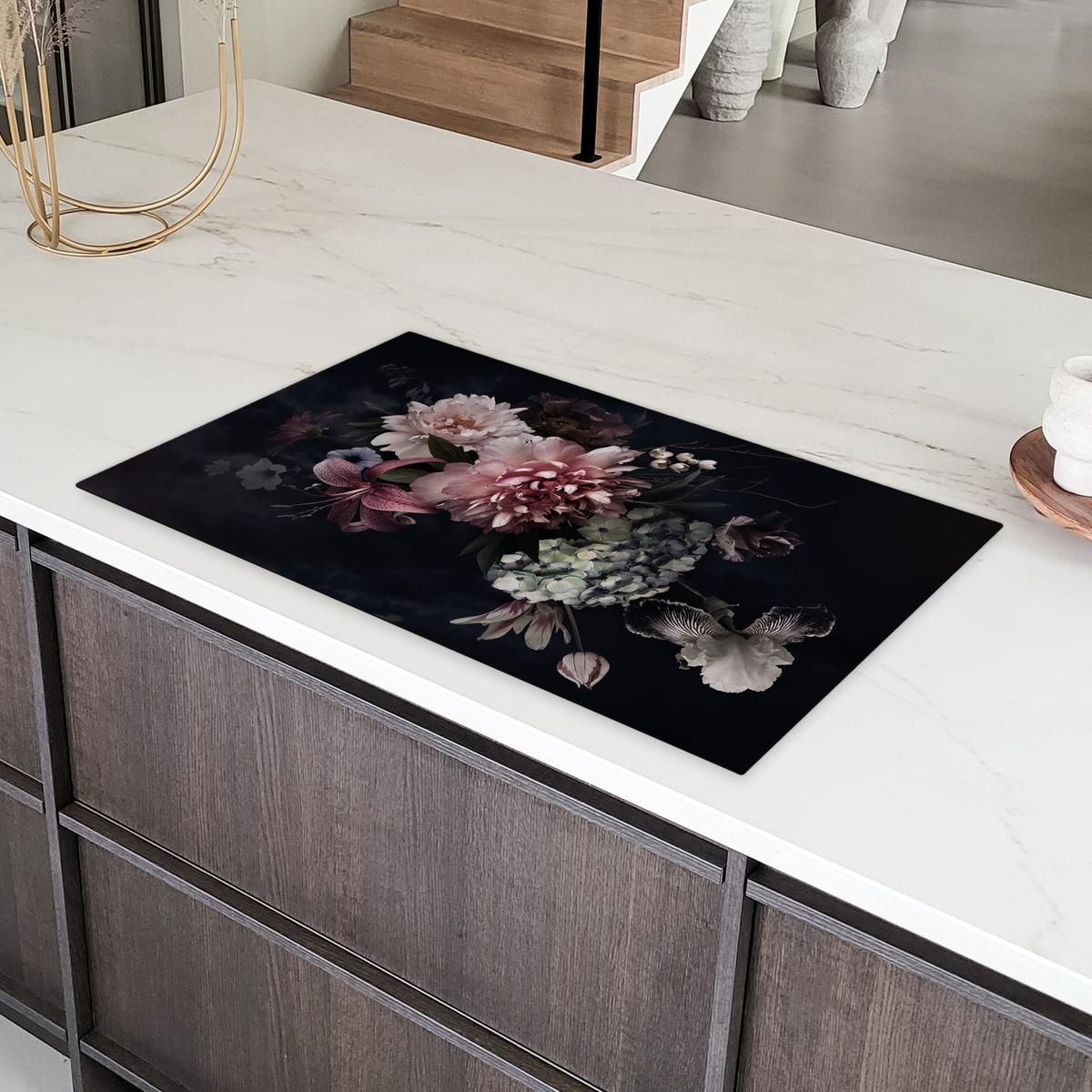 HERDABDECKPLATTE Blumen - Vintage - Pastell - Rosa - Weiß Induktionsschutz 91.6x52.7 cm - Altrosa, Kunststoff (91.6/52.7/0.2cm) - MuchoWow