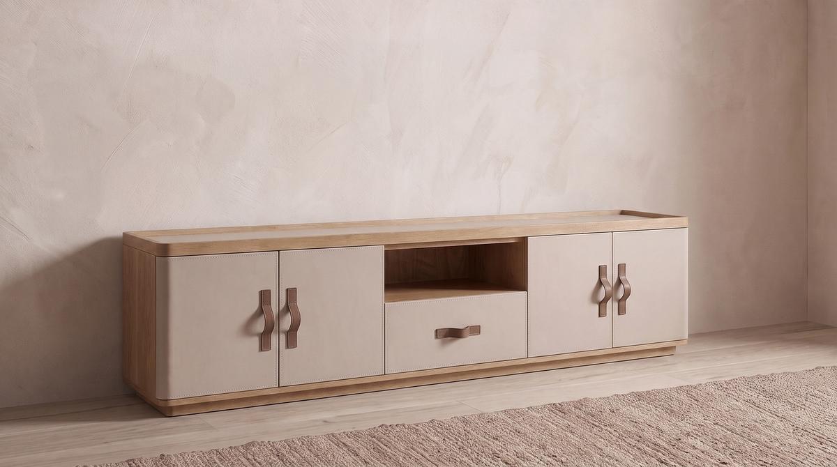 LOWBOARD FLORIANA Weiß Eiche - Creme, Textil (140/200cm) - KAWOLA