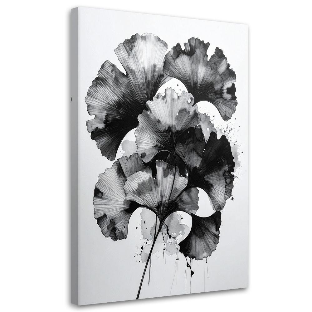 LEINWANDBILD Ginkgo Blätter Schwarz-Weiß 40x60cm - Schwarz, Textil (40/60cm) - Feeby