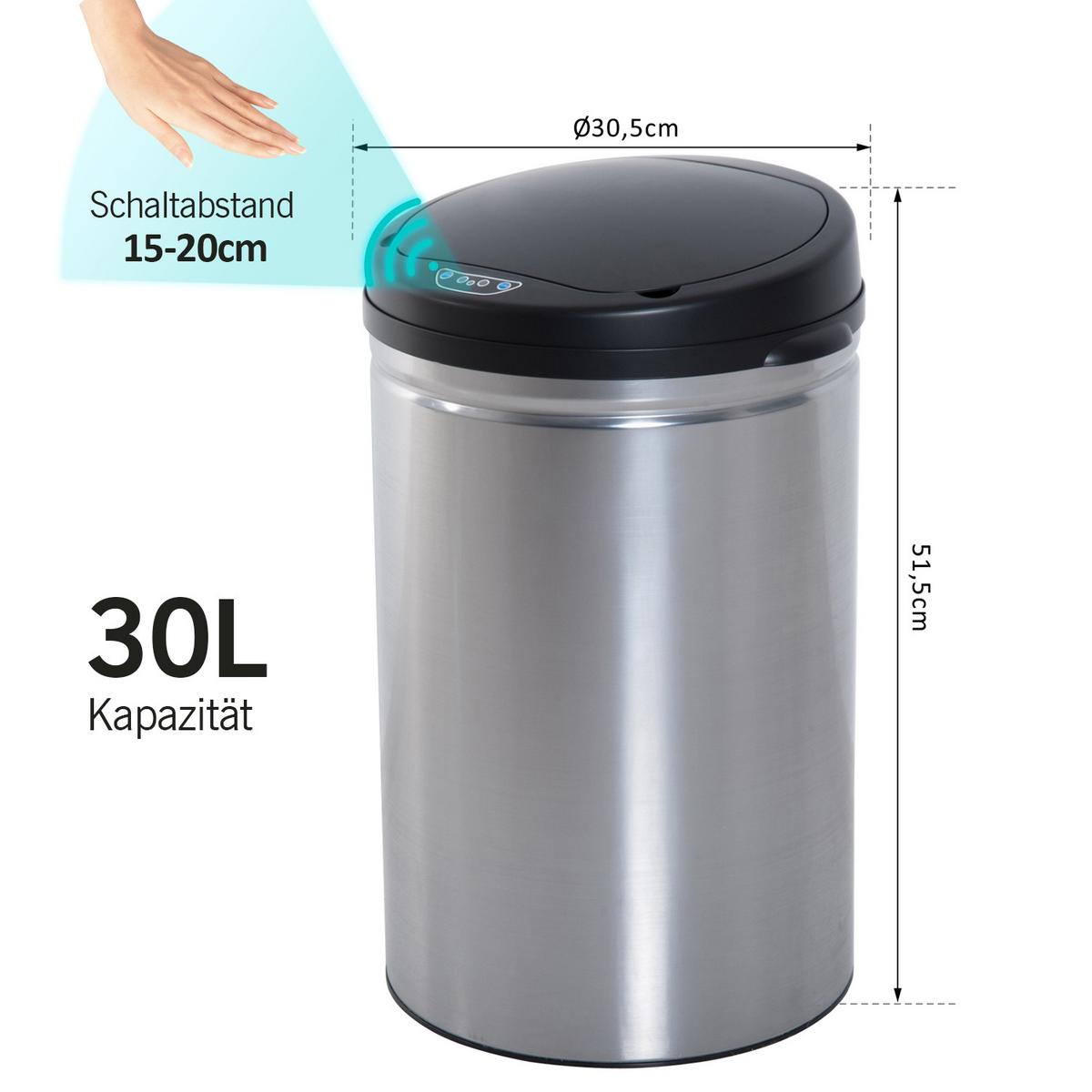 EDELSTAHL Automatik Mülleimer Abfalleimer IR Sensor Inneneimer rund 30L - Multicolor, Kunststoff (30.5/51.5/30.5cm) - HOMCOM