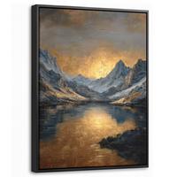 LEINWAND Bilder mit Rahmen - Bergkulisse mit goldenem Sonnenuntergang - 30x40 - Goldfarben, Textil (30/40cm) - MuchoWow