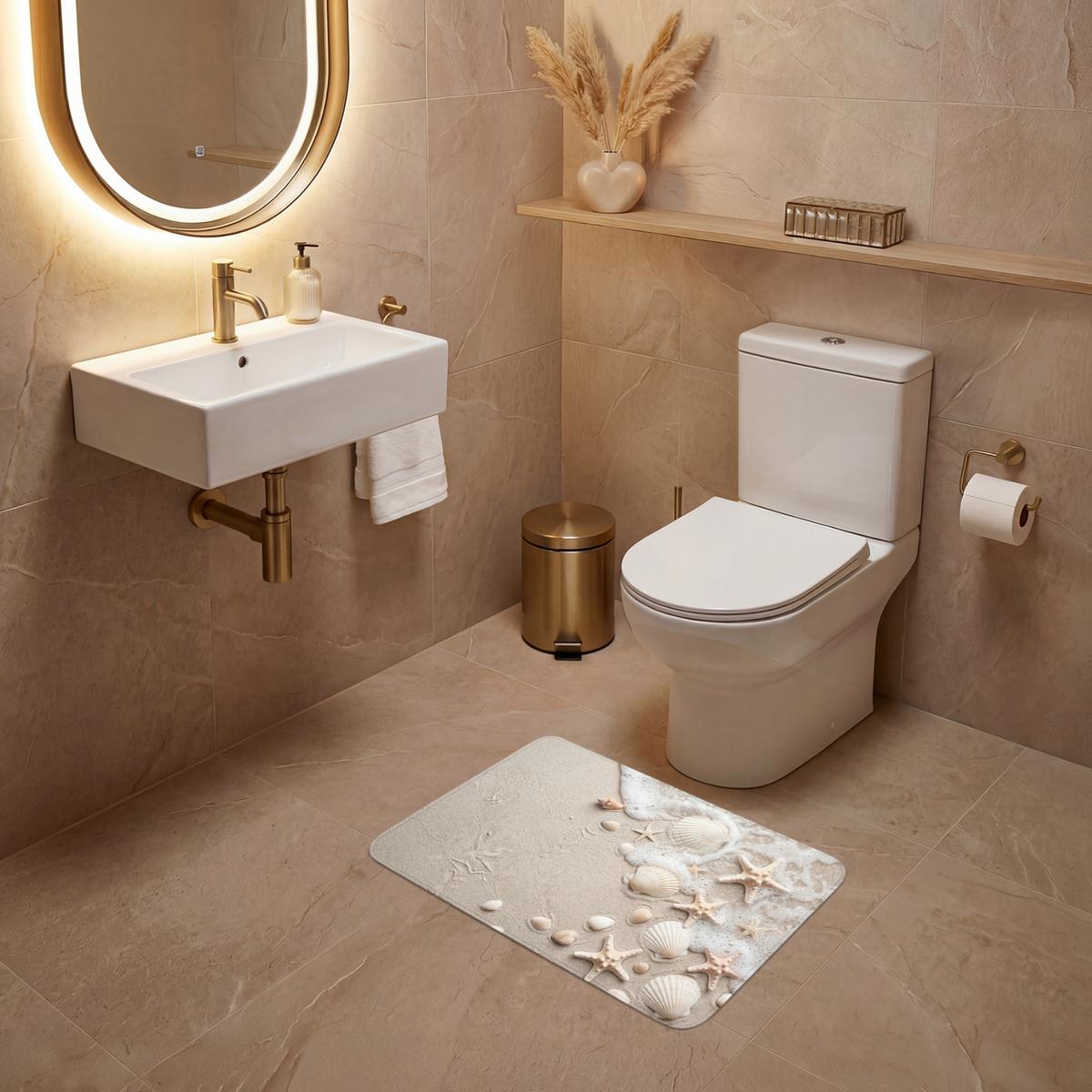 WC-VORLEGER Muscheln - Seesterne - Strand Toilettenvorleger 60x40 cm - Sandfarben, Textil (60/1cm) - OnlyWow