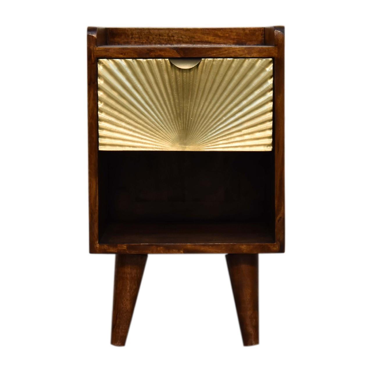 NACHTTISCH Mini Manila Gold mit 1 Schublade, 1 offenes Fach, Braun - Kastanienfarben/Messingfarben, Holz/Metall (30/50/30cm) - Artisan Furniture