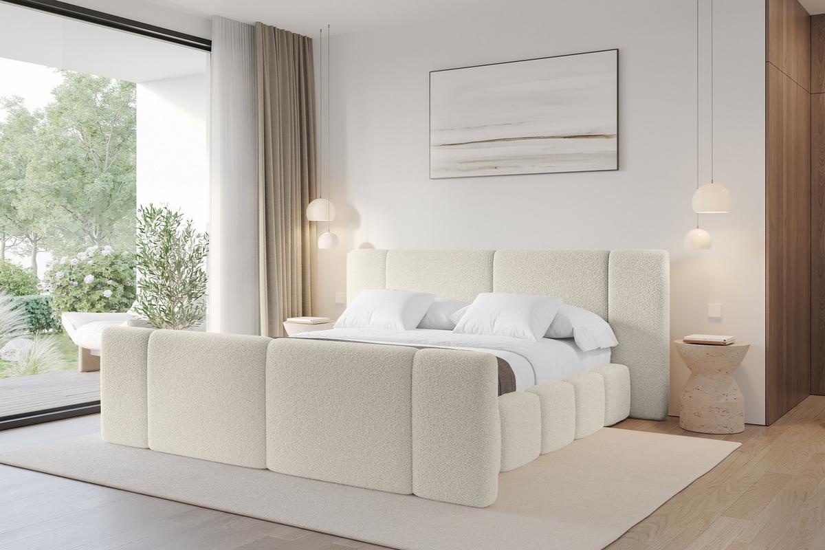 POLSTERBETT mit Bettkasten, Fußteil und Lattenrost, Bett mit Matratze H3/H4 - NILO-Z 140x200 Beige - Champagner, Holzwerkstoff/Textil (140/200cm) - ALTDECOR
